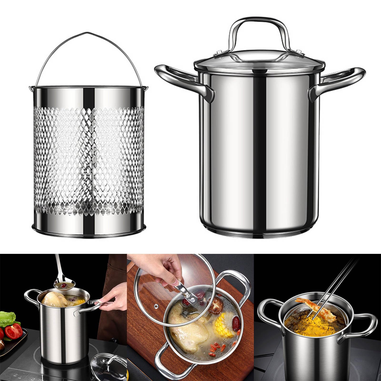 GOLOVENLD Efficient Heating Fryers Basket Fat Fryers Large Frying Cookware Suitable for Restaurant Tempuras Chicken