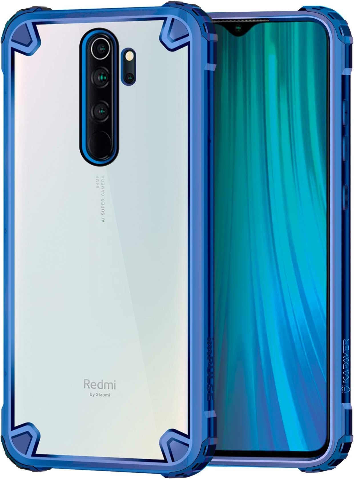 KAPAVER® Transparent Hybrid Hard PC Back TPU Bumper Impact Resistant Protection Back Cover Case for Redmi Note 8 Pro (Blue)