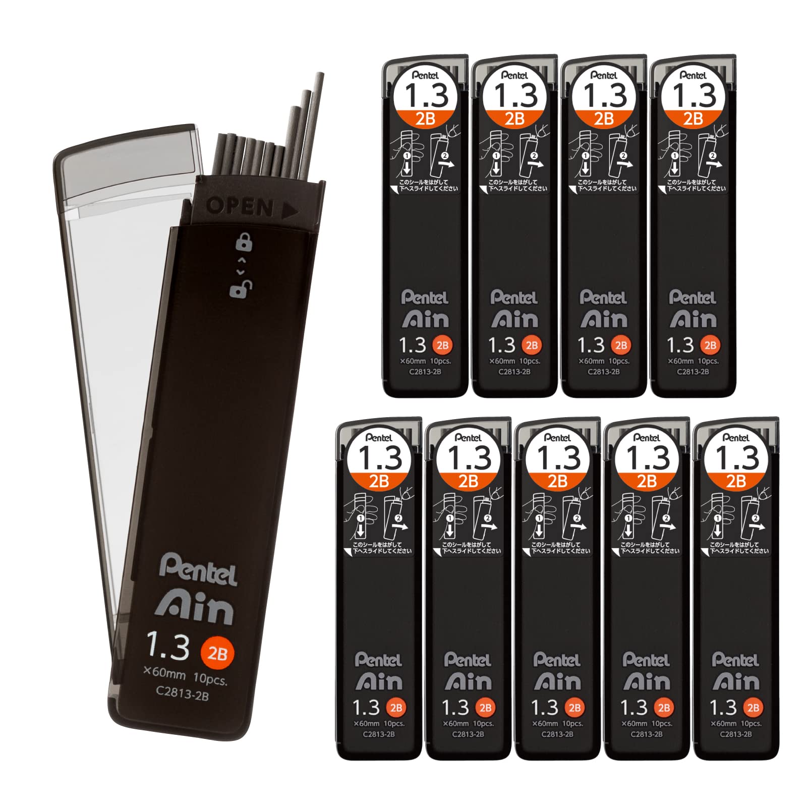 Pentel Ain Lead Refill • 1,3 mm • 2B • Box of 10