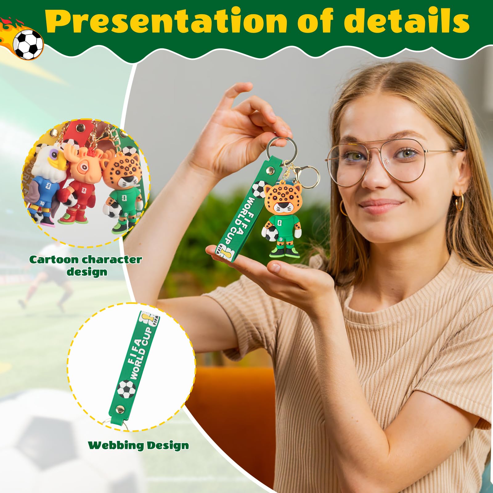 Porte-CléS Mascotte De La Coupe Du Monde 2026, 4 PièCes Porte-CléS Cartoon De La Coupe Du Monde 2026, Articles Pour Fans De Football Pendentifs - 3