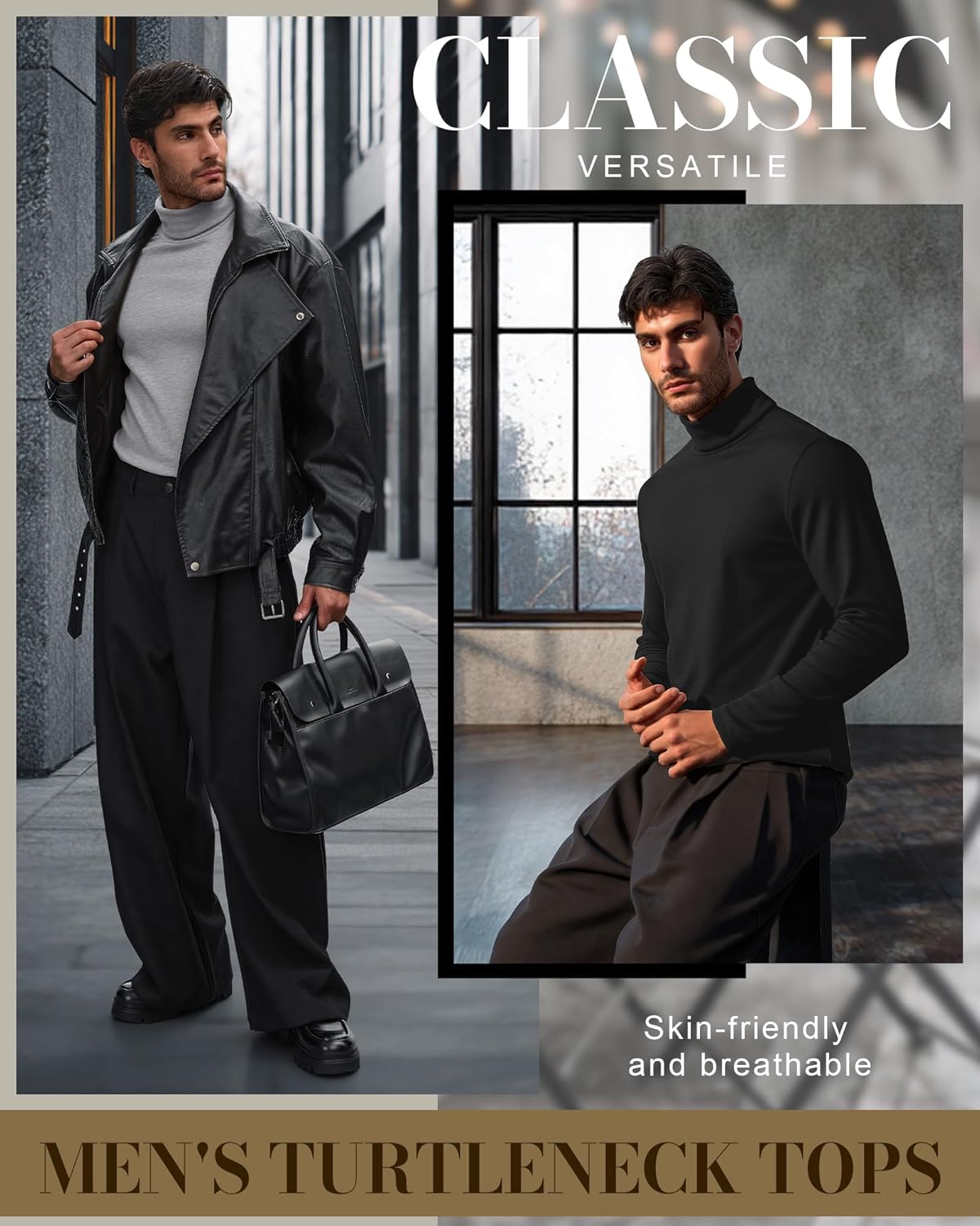 4 Pack Men's Turtleneck Shirts, Long Sleeve Thermal Sweaters Solid Casual Pullover Tops Basic Undershirts - Image 5