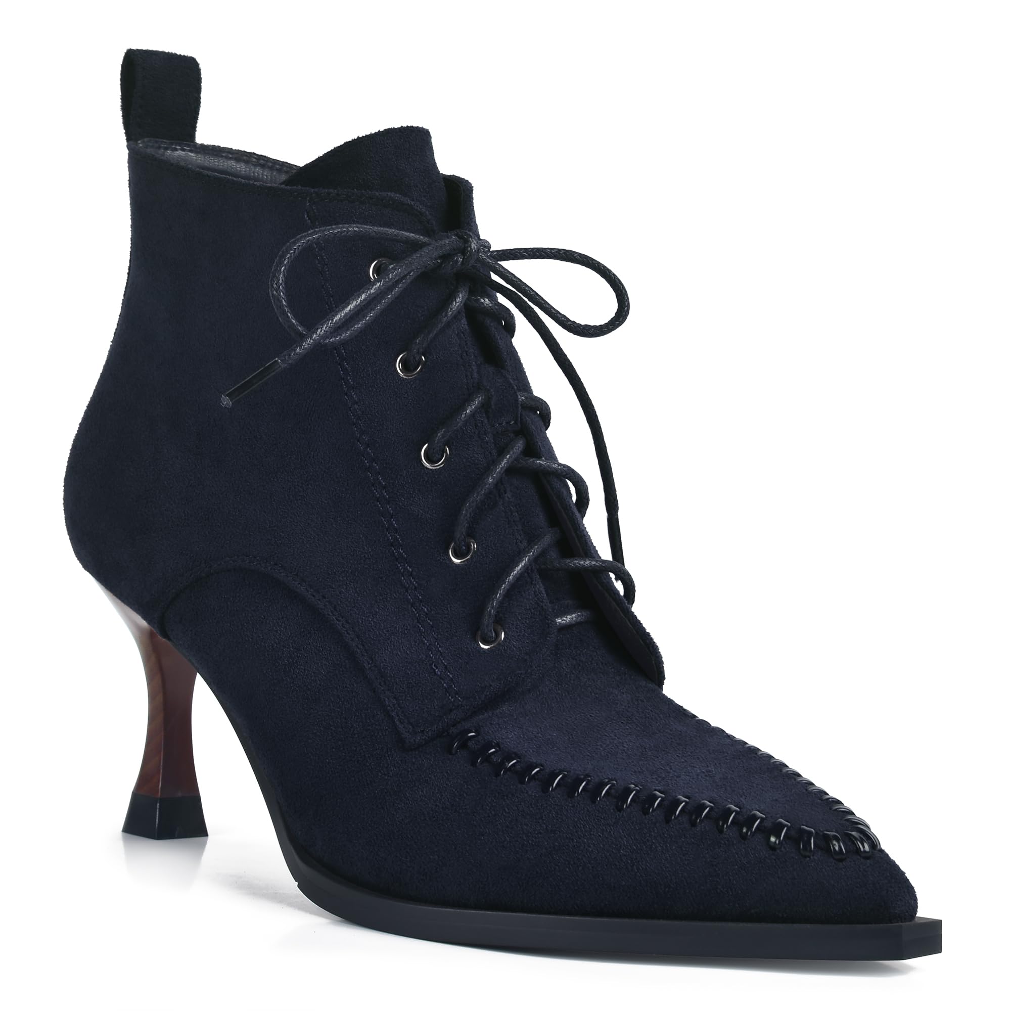 JANSEVEN Women Ankle Booties Fashion Short Boots with Mid Heel Comfortable Boots Pointed Toe Boot Suede Boot Side