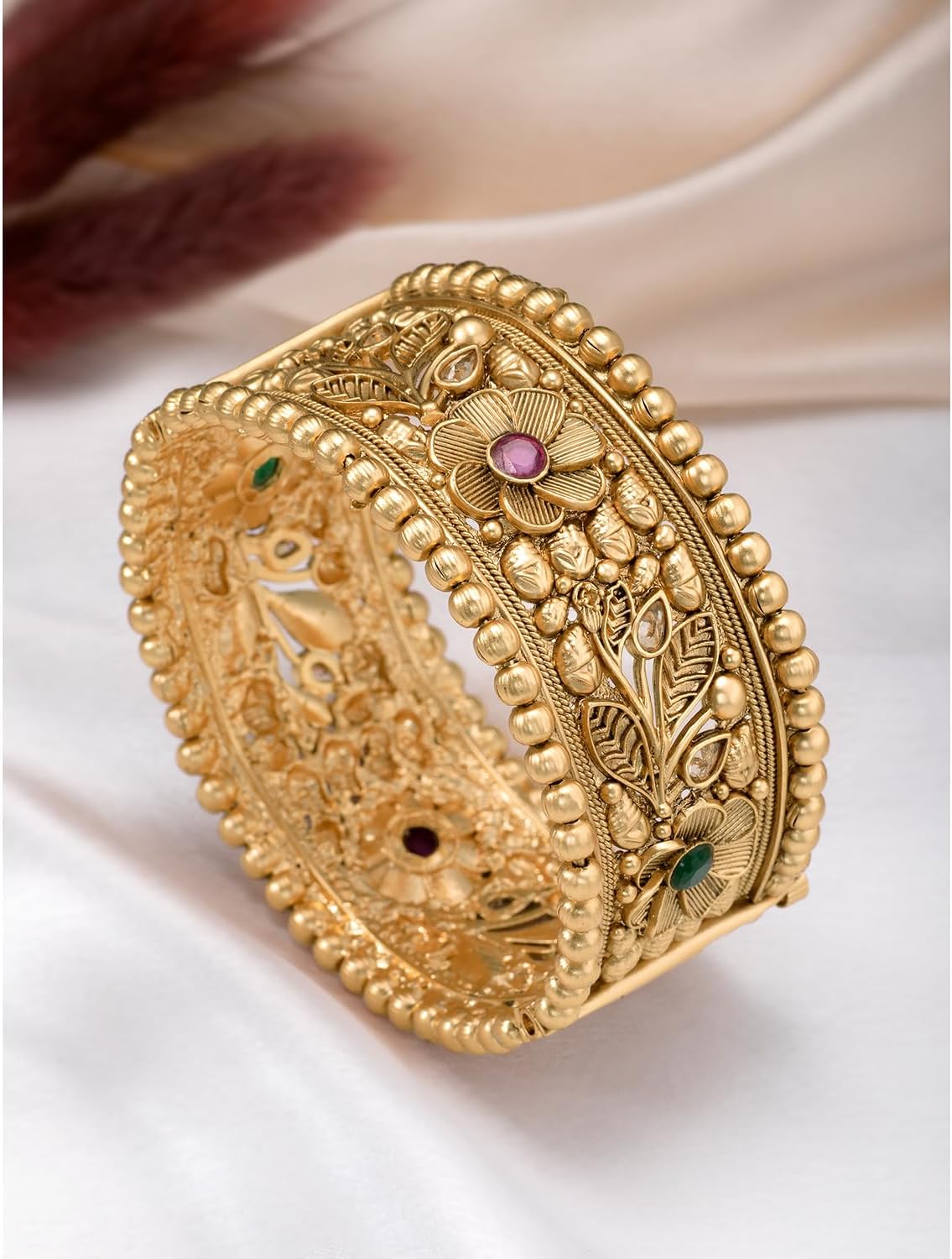 Aheli Gold Plated Floral Design Kada Bangle Traditional Jewellery Gift for Women