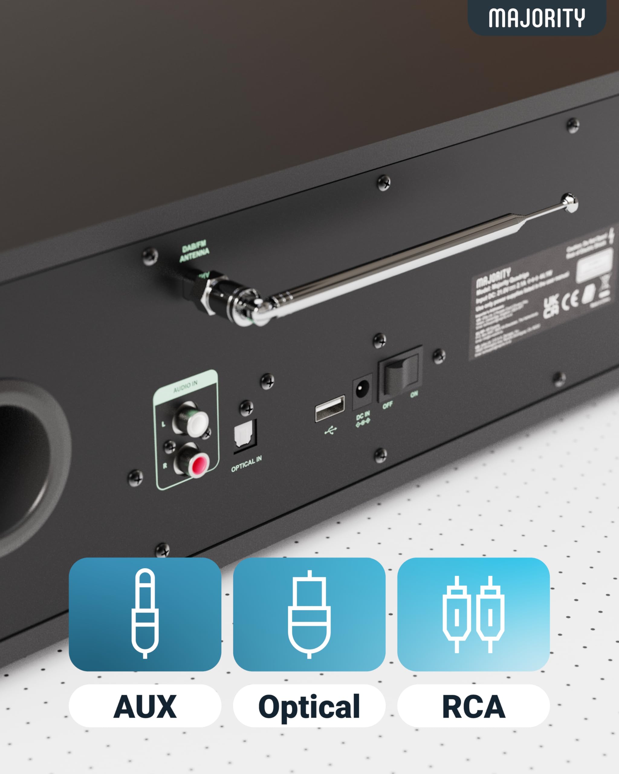 Radio Internet con CD Player | Radio Internet WiFi con Bluetooth | Radio WiFi Dab+ y FM | 120W 2.1 Internet Radio con Subwoofer Incorporado | Spotify Connect y Podcasts | MAJORITY Quadriga