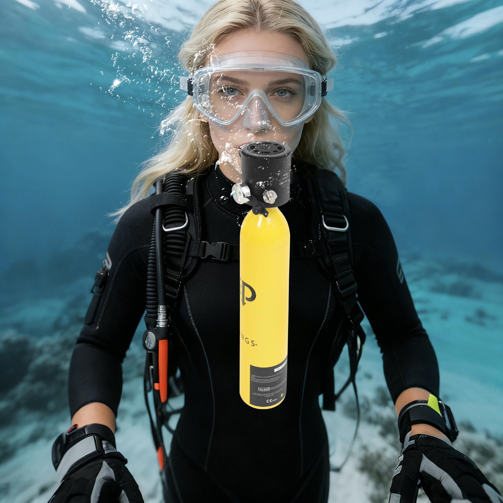 Mini Tauchflasche 0.5L Kleine Tauch Sauerstoffflasche mit Hochdruck-Handpumpe, Tragbare Taucherflasche Wiederverwendbare, für Schnorcheln, Wasserrettung, Notfall-Atemunterstützung usw