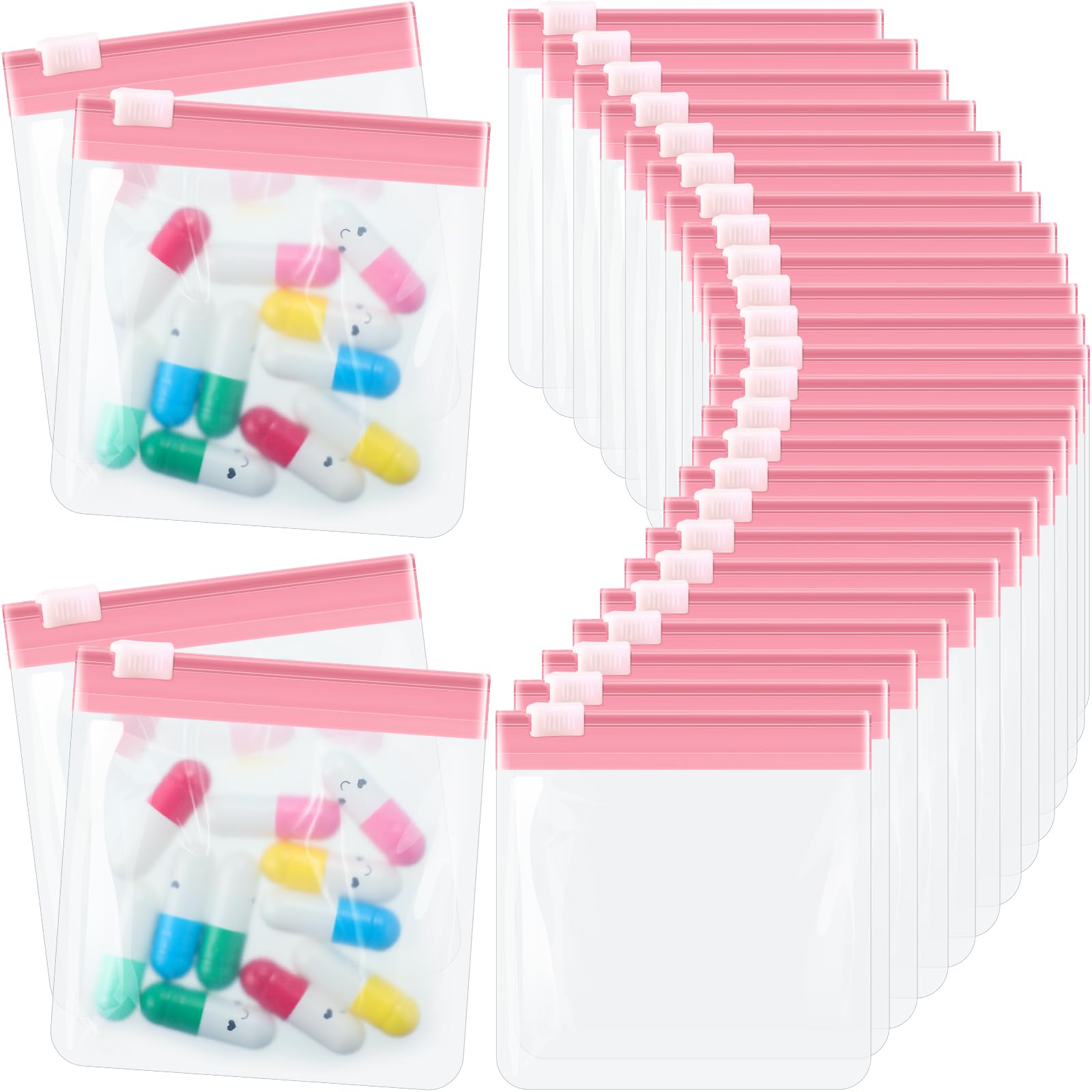 Photo 1 of 24 Pieces Pill Pouch Bags Zippered Pill Pouch Set Reusable Translucent Medicine Organizer Self Sealing Medicine Bag Travel Plastic Pill Bags with Slide Lock Pill Baggies for Pills (Light Pink)