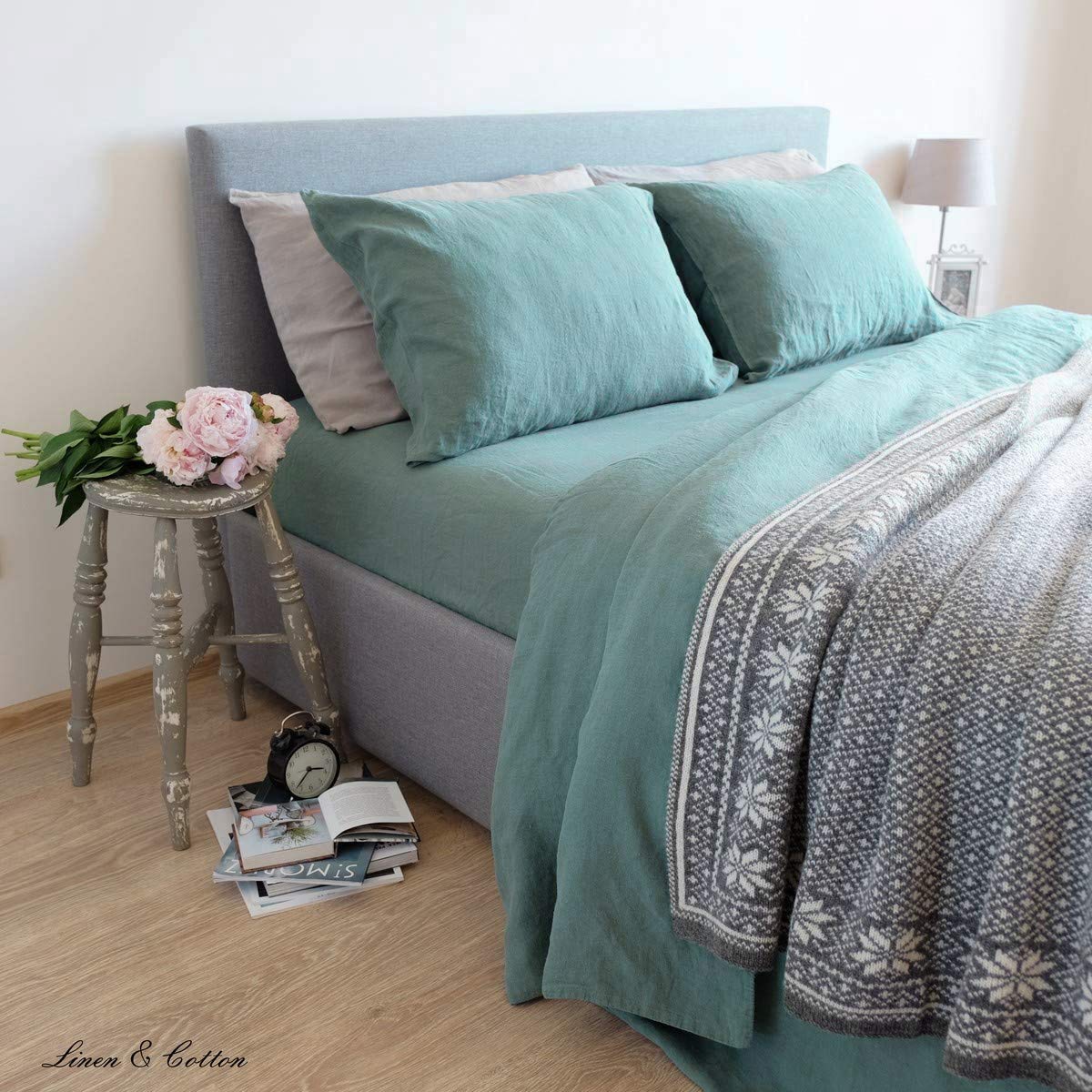 Linen Home Set copripiumino super king size, in lino con pieghe e