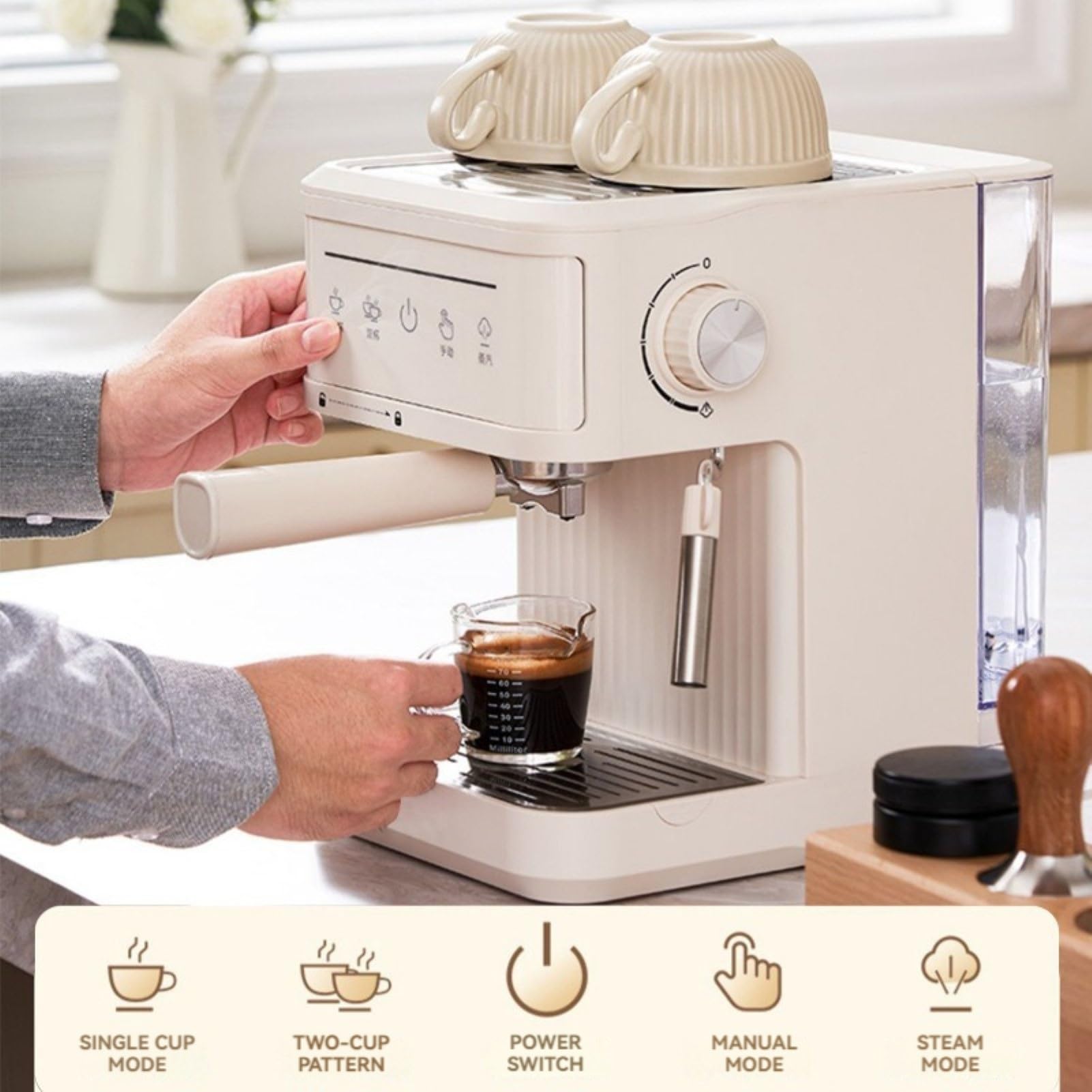 Cafetera Espresso Profesional, Cafetera Espresso De 20 Bares Con Vaporizador De Leche For Café Con Leche Y Capuchino, Cafetera De Acero Inoxidable Con Tanque De Agua De 1,8 L/60 Oz For El Hogar