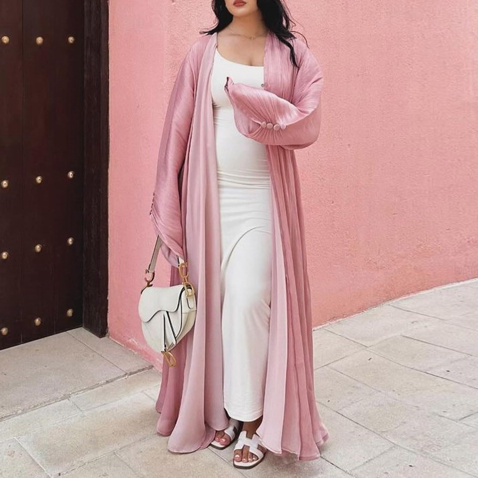 Robes Musulmanes Femme Ouverte Cardigan Islamique Abaya Robes Coton Doux Robe de Musulmane Pleine Longueur Robes de Arabe Moyen-Orient Ramadan Kaftan de Dubaï Vetement De Priere pour Femmes