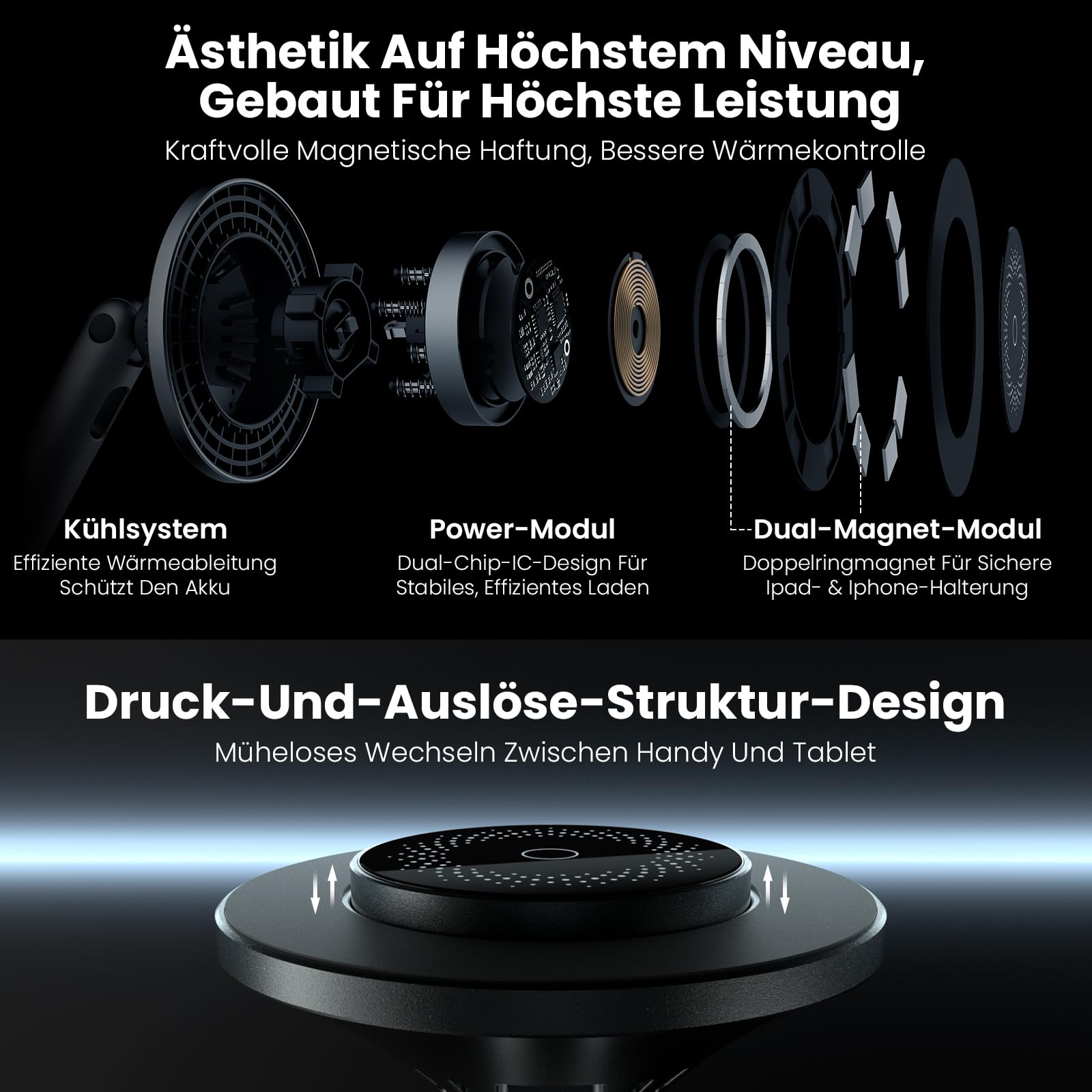 Nillkin Magnetischer Tablet Ständer Für iPad Pro & Air, Aluminium iPad Ständer Inkl. Starkem Magnetring, 360° Drehbare Basis, Verstellbar, Super Stabil, MagSafe Ladestation Für iPhone
