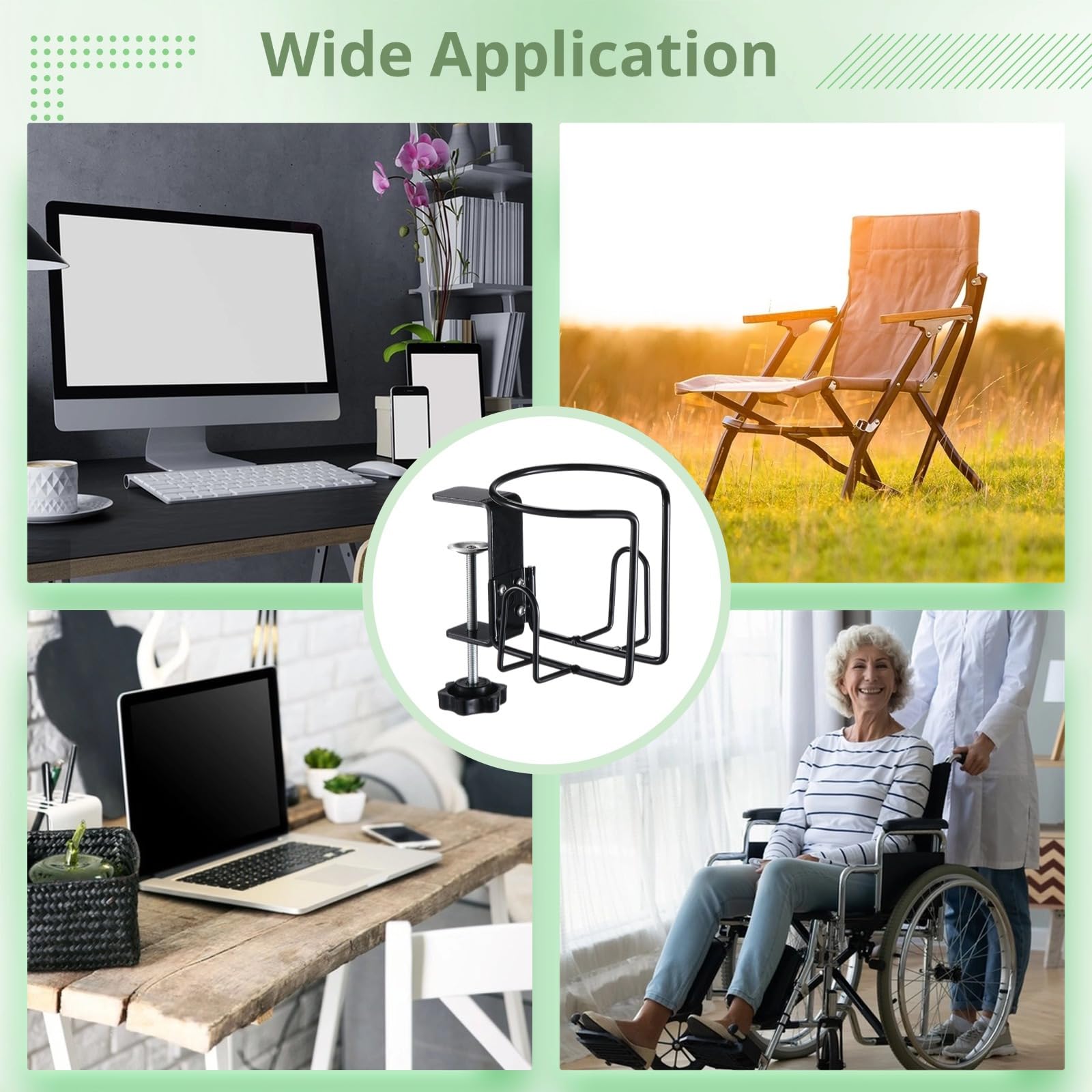 Juego de 3 portavasos de escritorio, soportes de bebida con abrazadera ajustable para escritorios, mesas y sillas de ruedas, diseño antiderrames para montaje vertical u horizontal