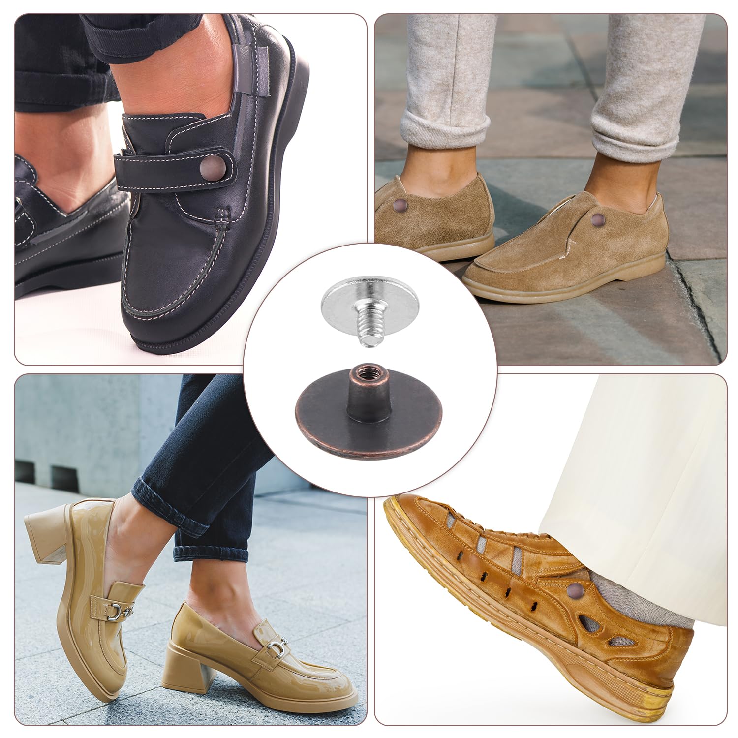 Gosknor 4stk Ersatznieten für Boston Clogs, Einfache Installation Riemenknopfersatz Kompatibel mit Boston-Fußbett-Clogs mit Schraubendreher und Schrauben für Damen Herren (Rotbronze)