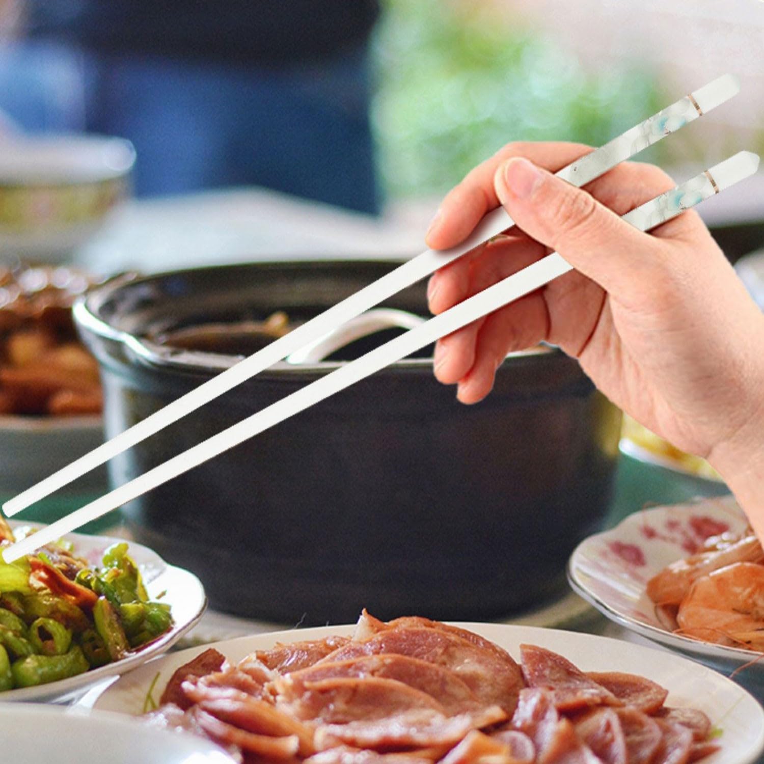 Baguettes pour débutants, Baguettes en métal, Baguettes en céramique antidérapantes, 10 Paires de Baguettes de Style Chinois, Coffret Cadeau(A 26,7 cm)