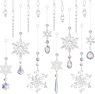 Zopeal Crystal Christmas Tree Ornaments Snowflake Decorations Icicle Hanging Drop Ornament Sets Crystal Christmas Ornament...