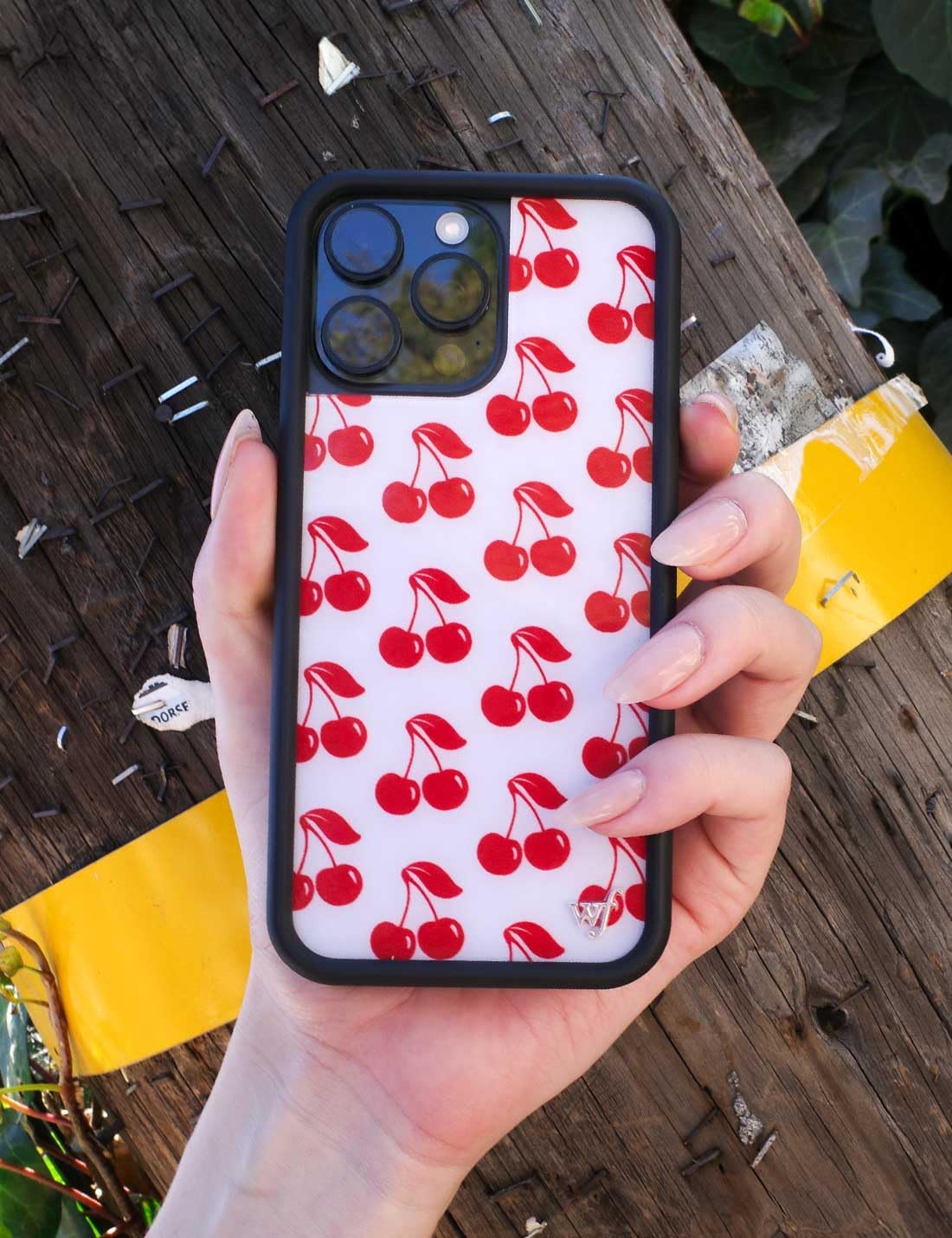 Wildflower Cases - Compatible with Apple iPhone 13/14 | Protective Black Bumper, 4ft Drop Test Certified, Women Owned Small Business | American Cherries - Cherry Red White Aesthetic Trendy Cute