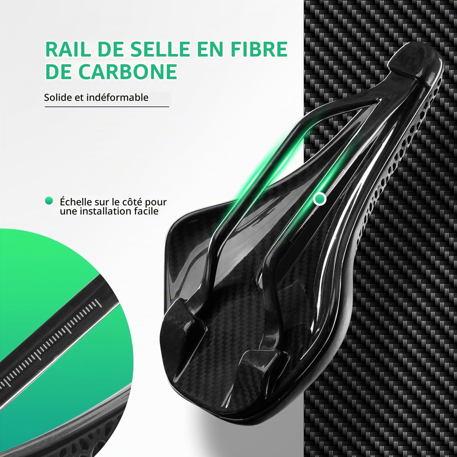 ROCKBROS Selle Imprimé 3D Carbon Vélo Route Antichoc Siège VTT Ergonomique Ultralégér Respirant Structure Réseau Cristallin Vélo Ville Vélo Course BMX Femme Homme Polyuréthane Noir Blanc Vert