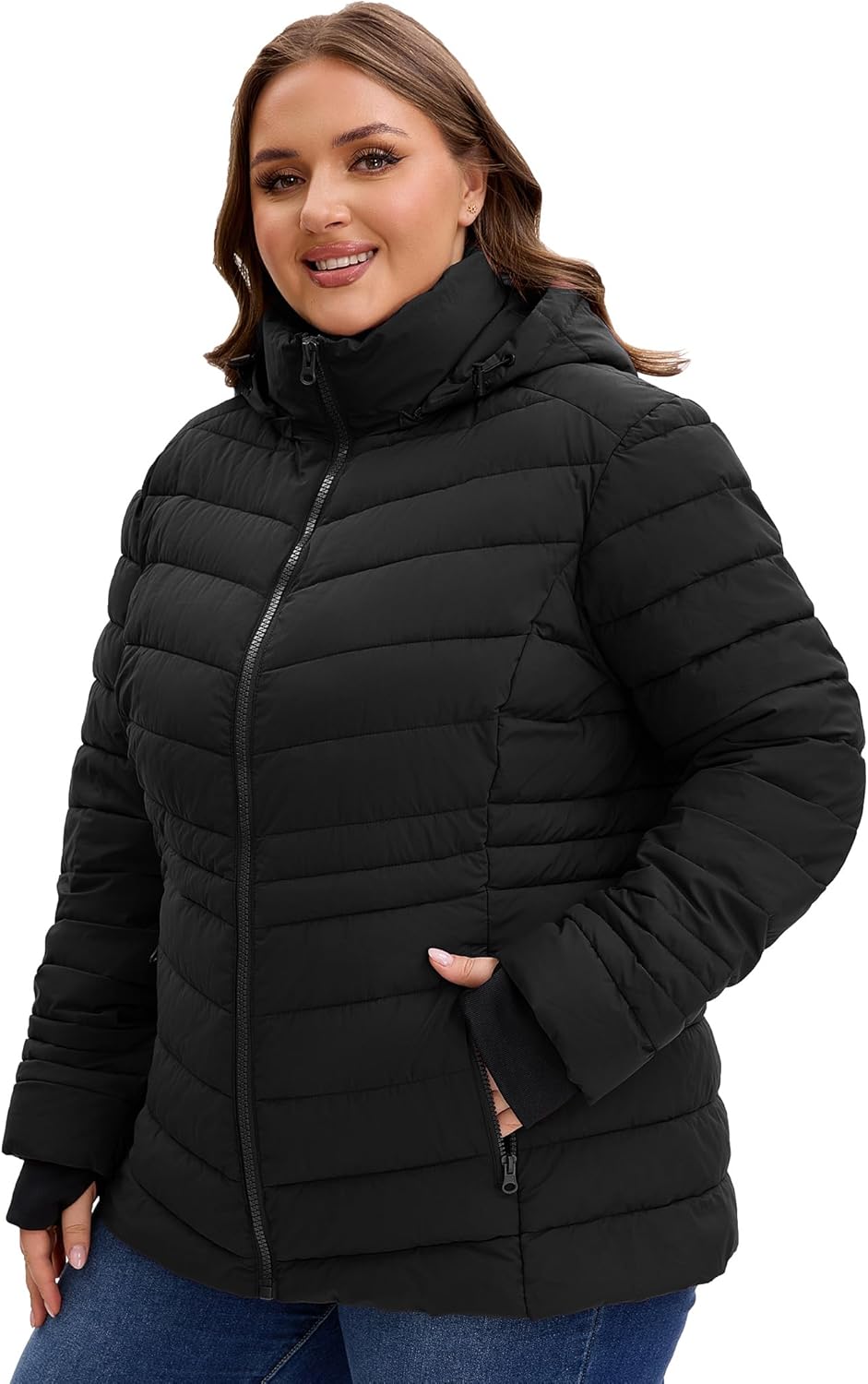 ANOTHER CHOICE Women Plus Size Puffer Jacket, Warm Quilted Puffer Coat Lightweight Puffy Jacket with Hood - Image 2