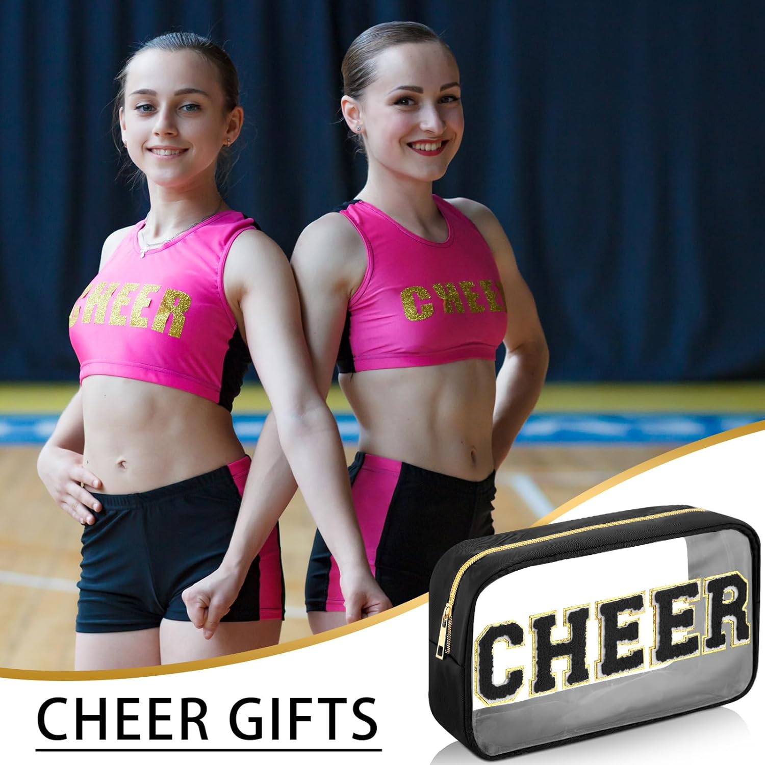 Abbylike Cheer Clear Makeup Letter Bag Cosmetic Zipper Cheers Pouch Chenille Patch Cheerleader Gifts Preppy Cheer Nylon Handmade Toiletry Bags for Women Girls Gifts (1, Black) - Image 6