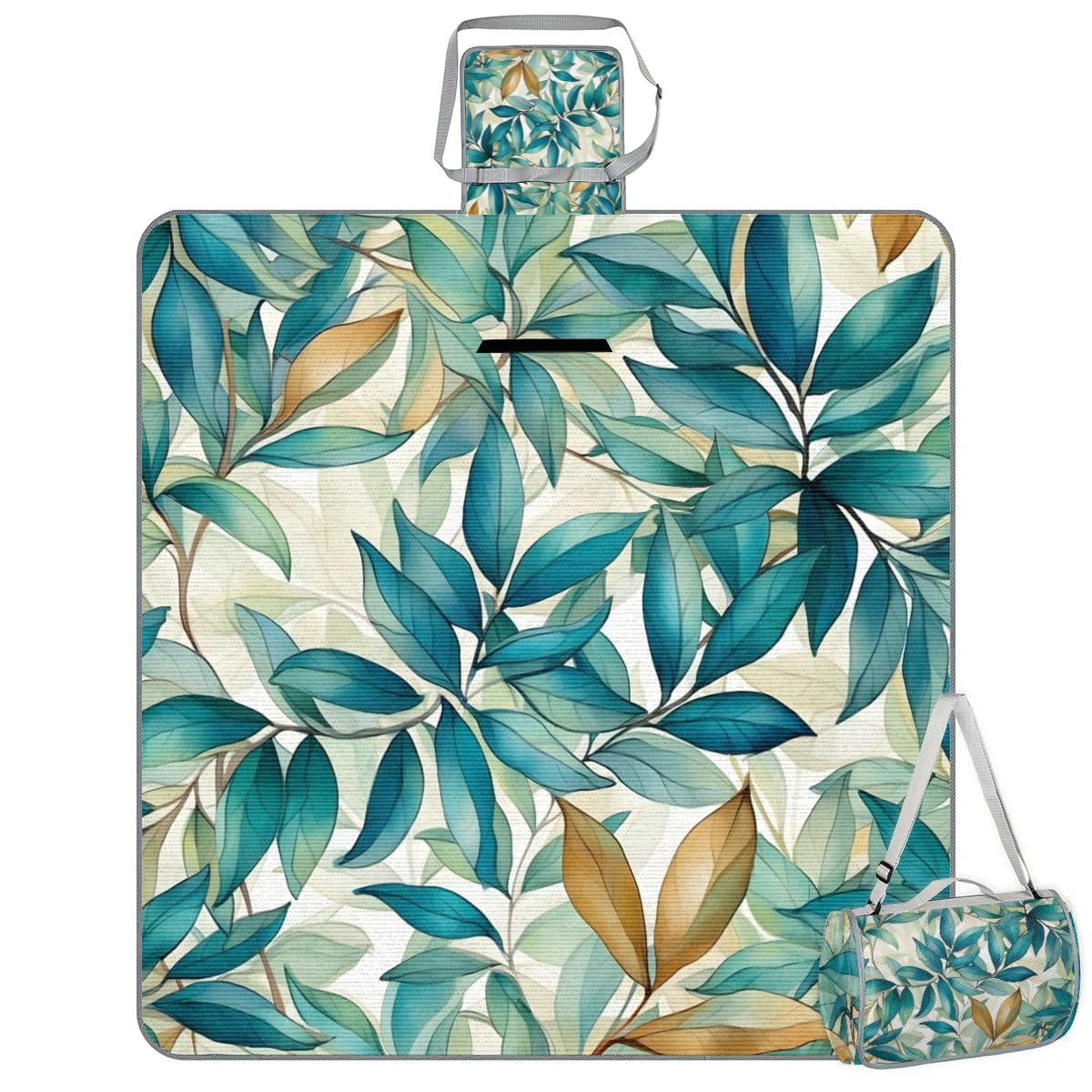 Mantas de picnic de 150 x 145 cm, con estampado de hojas, plegable, para exteriores, playa, impermeable, para la familia, playa, camping, senderismo, picnic