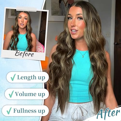 Miniatura 291 de KooKaStyle Extensiones de cabello rubio playa con clip, extensiones de cabello sintético largo ondulado y grueso, 4 piezas de 20 pulgadas para mujer