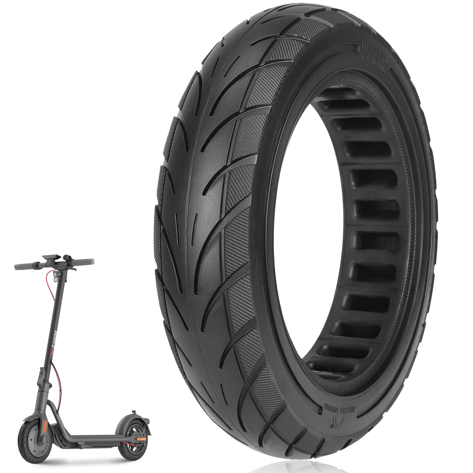 10 x 2,125-6,5/6,6 pneumatici completi per Segway Ninebot D18 D28 D38 D38D, per Xiaomi 4 Lite Gen2, Odys Alpha X5, 55/80-6,6 Navee V25i Pro/V40i Pro/V50i Pro, pneumatici in gomma piena (1)