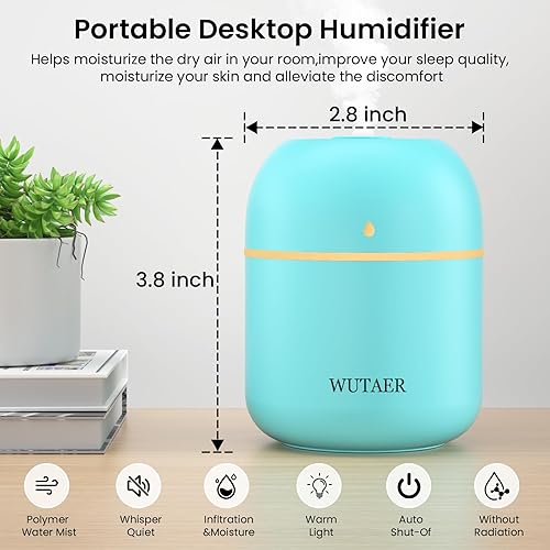 Miniatura 2 de Humidificador pequeño portátil, humidificador de escritorio personal USB para automóvil, oficina, dormitorio, apagado automático, 2 modos de niebla,