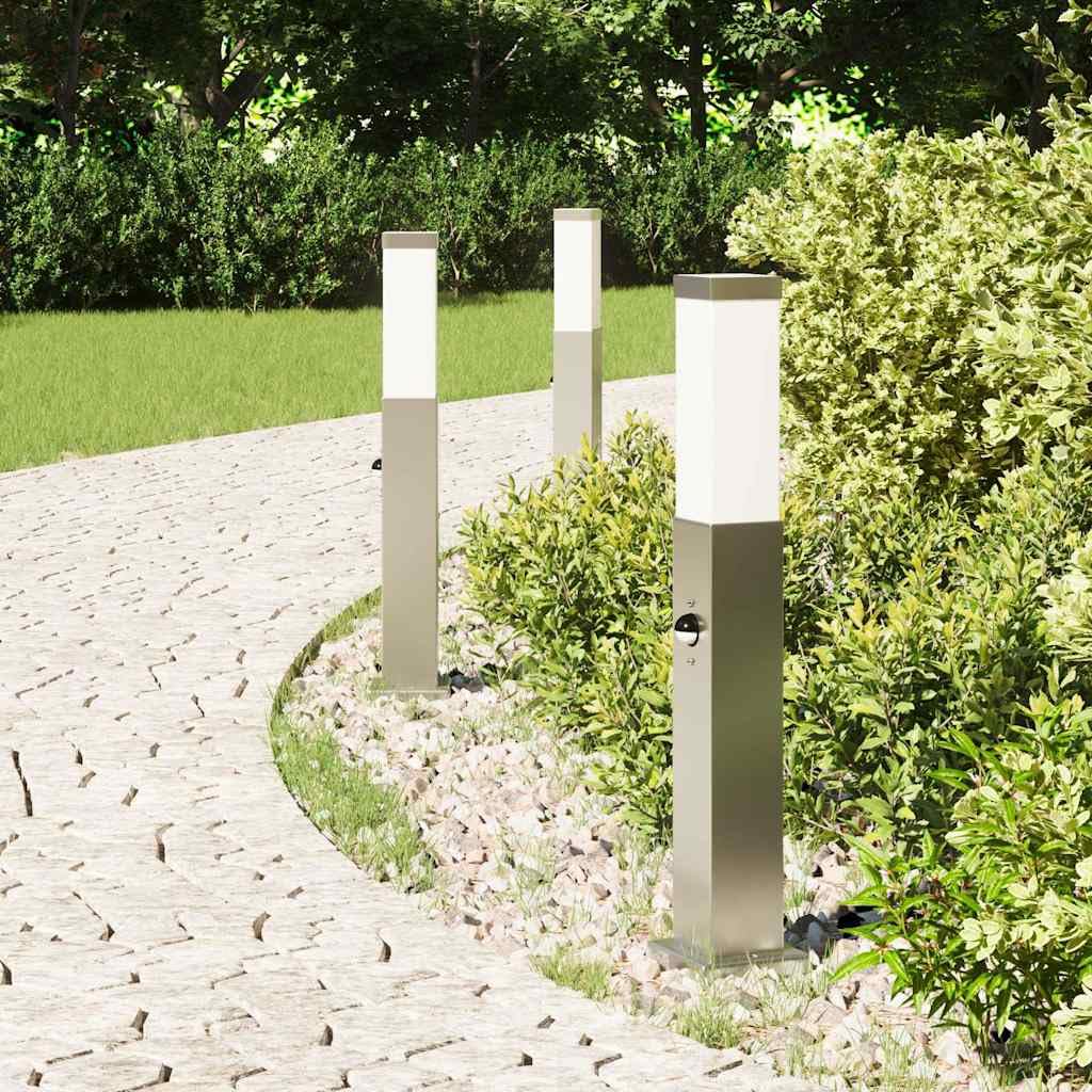 Lampada a colonna con sensore in acciaio inox, 50 cm, 3 pezzi, IP44, per esterni, con sensore di movimento, per giardino, terrazza, vialetti e luce decorativa per esterni
