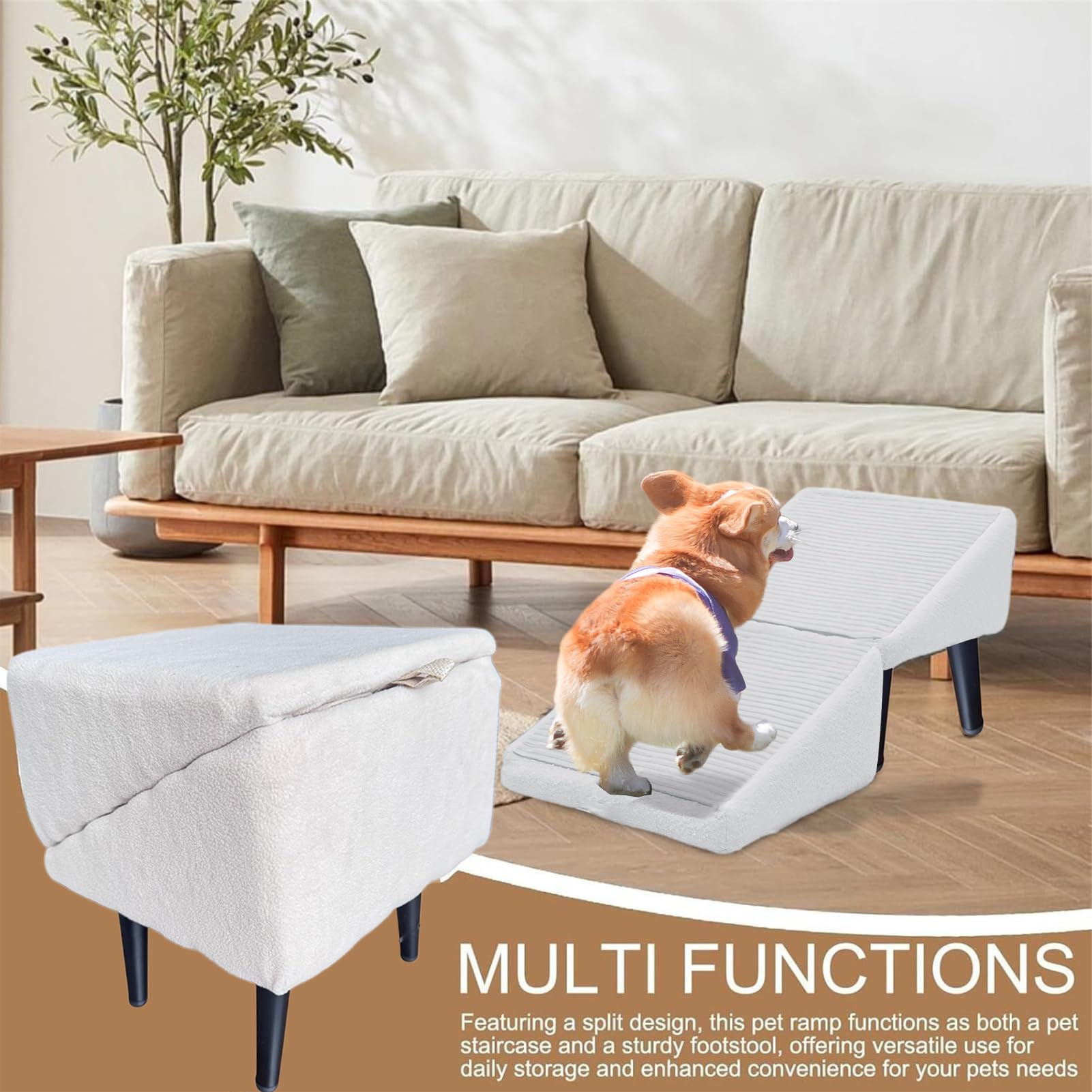 Rampa Cani Divisa Per Letto E Divano, Rampa Pieghevole Cani, Sgabello Antiscivolo Gradini Divisi Per Canis Piccola Taglia Gatti, Sgabello Multifunzionale Resistente Allusura Scale Canis Gatti