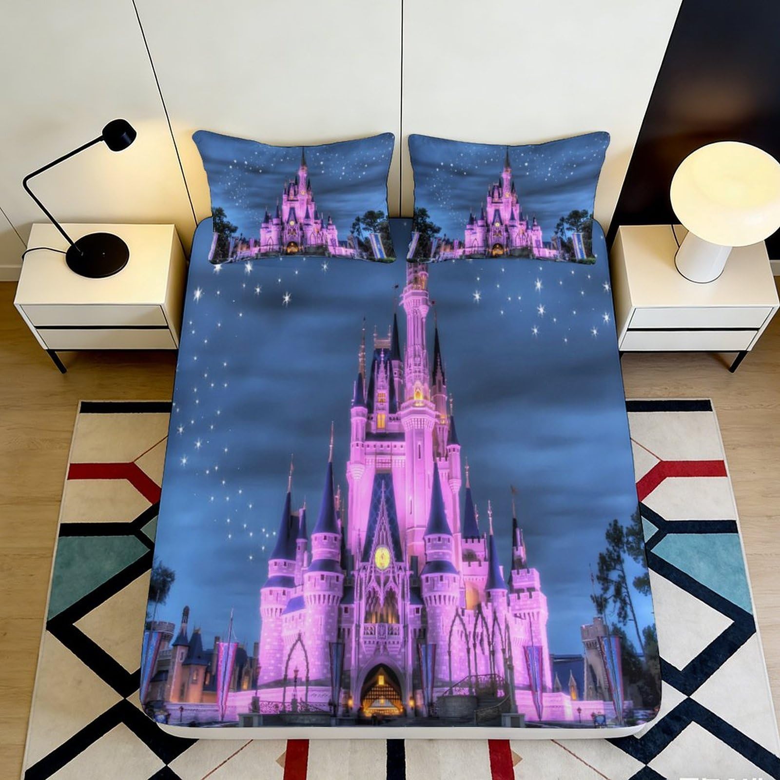 3D Printed Fantasy Castle Fitted Sheet Microfiber Deep Pocket Non-Slip Bedroom Bedding Fantasy Castle Mattress Fitted Cover 90x200x25cm