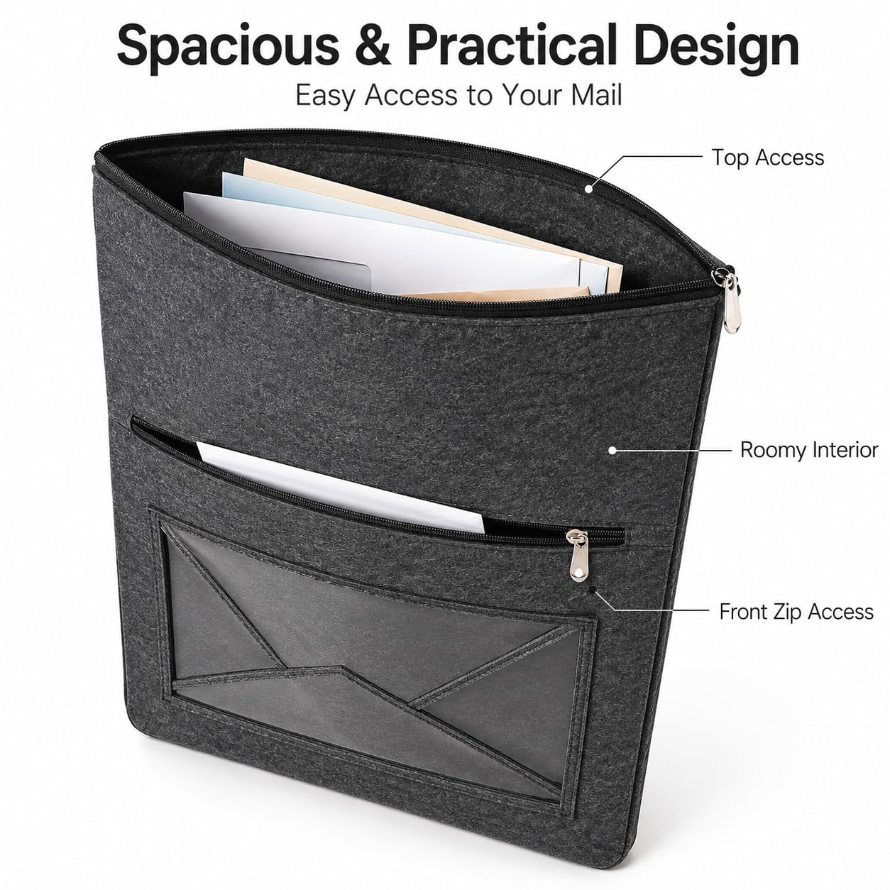 Katai – Bolsa para interior – Ranura para correo de fieltro gris de ajuste universal para puertas delanteras – Incluye abrecartas ergonómico