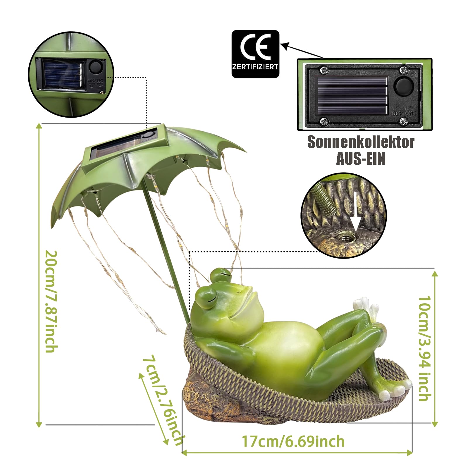 lifemet Outdoor Solar Frosch Garten Dekoration - Lustig Frösche EIN Schirm Figurch Garten Statue，IP65 wasserdichte LED Teich/Rasen/Haus/Für Terrasse Ornamente Geschenk für Frauen Mama