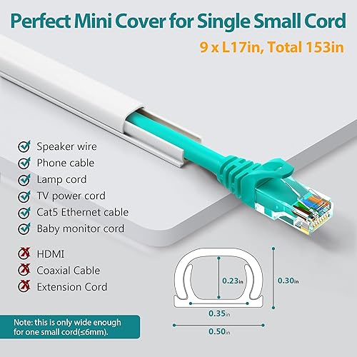 Miniatura 2 de Cubierta de un cable de pared de 153 pulgadas (9 x 17 pulgadas de largo), mini ocultador de cable, cubierta de alambre autoadhesiva para ocultar el