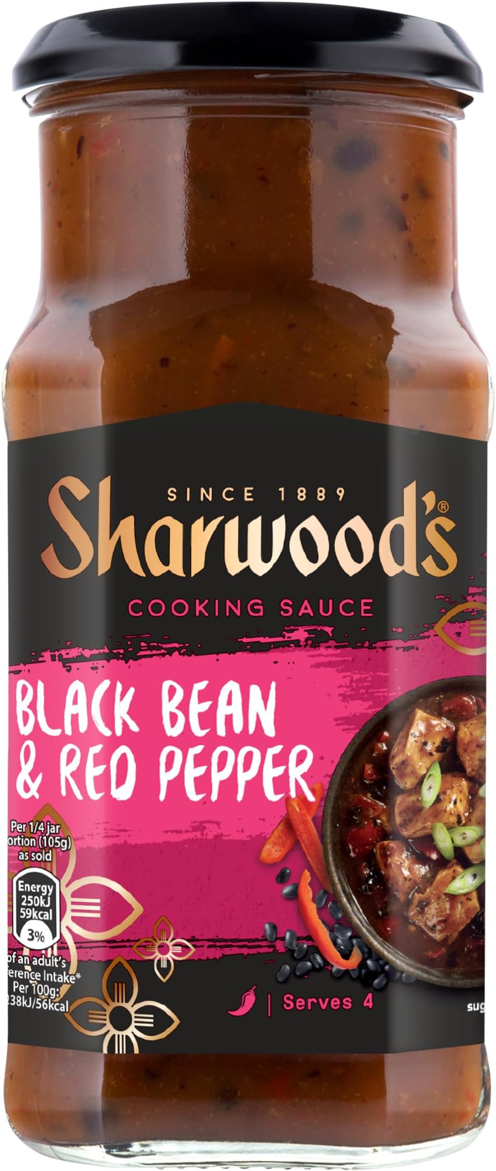 Sharwood's Chinese Black Bean & Sweet Red Pepper Sauce – Cantonese Style Stir-Fry Base, Rich & Savoury, 425 g Jar (Pack of 1)