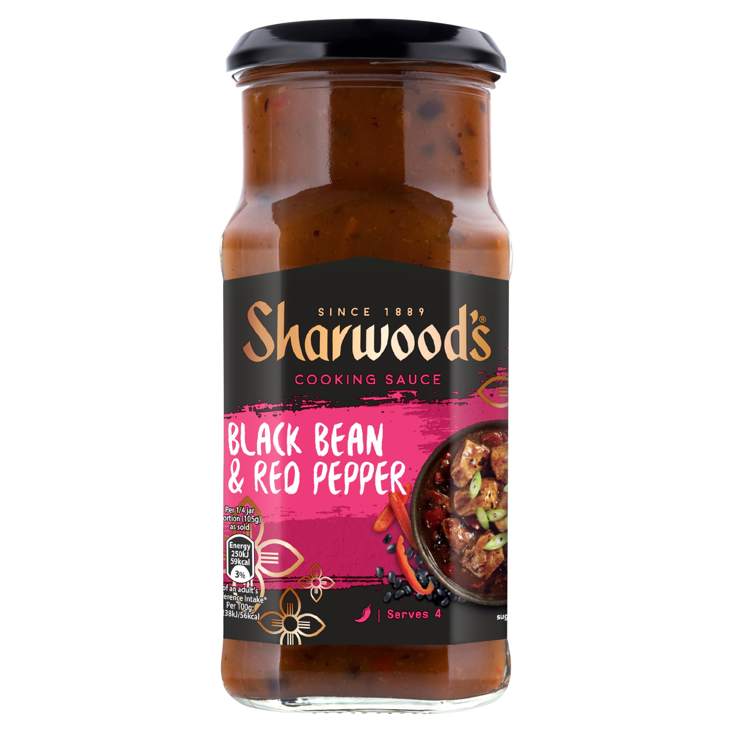 Sharwood's Chinese Black Bean & Sweet Red Pepper Sauce – Cantonese Style Stir-Fry Base, Rich & Savoury, 425 g Jar (Pack of 1)