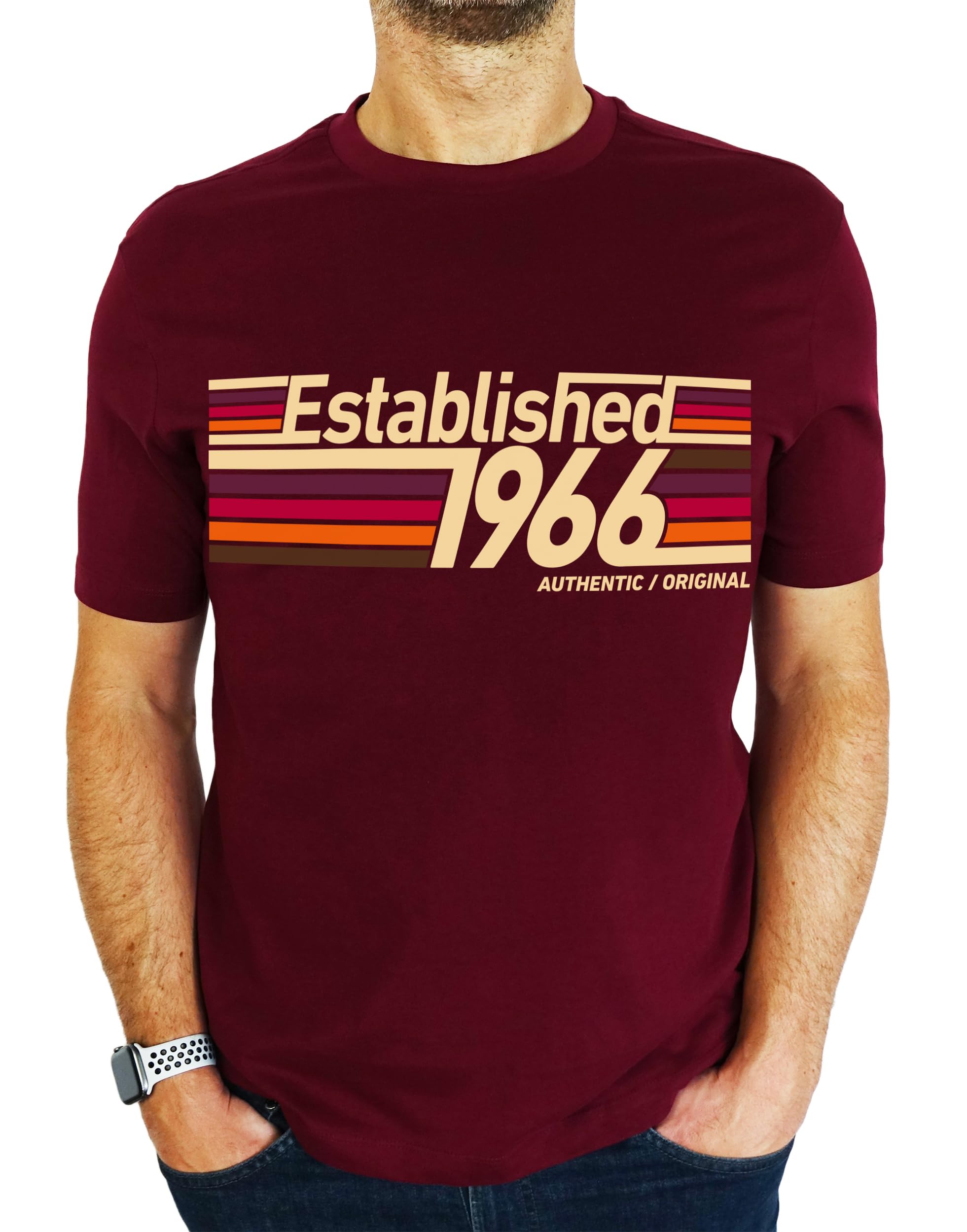 1966 Established Retro Stripes - 60th Birthday Gift | Present Mens T-Shirt Burgundy XL