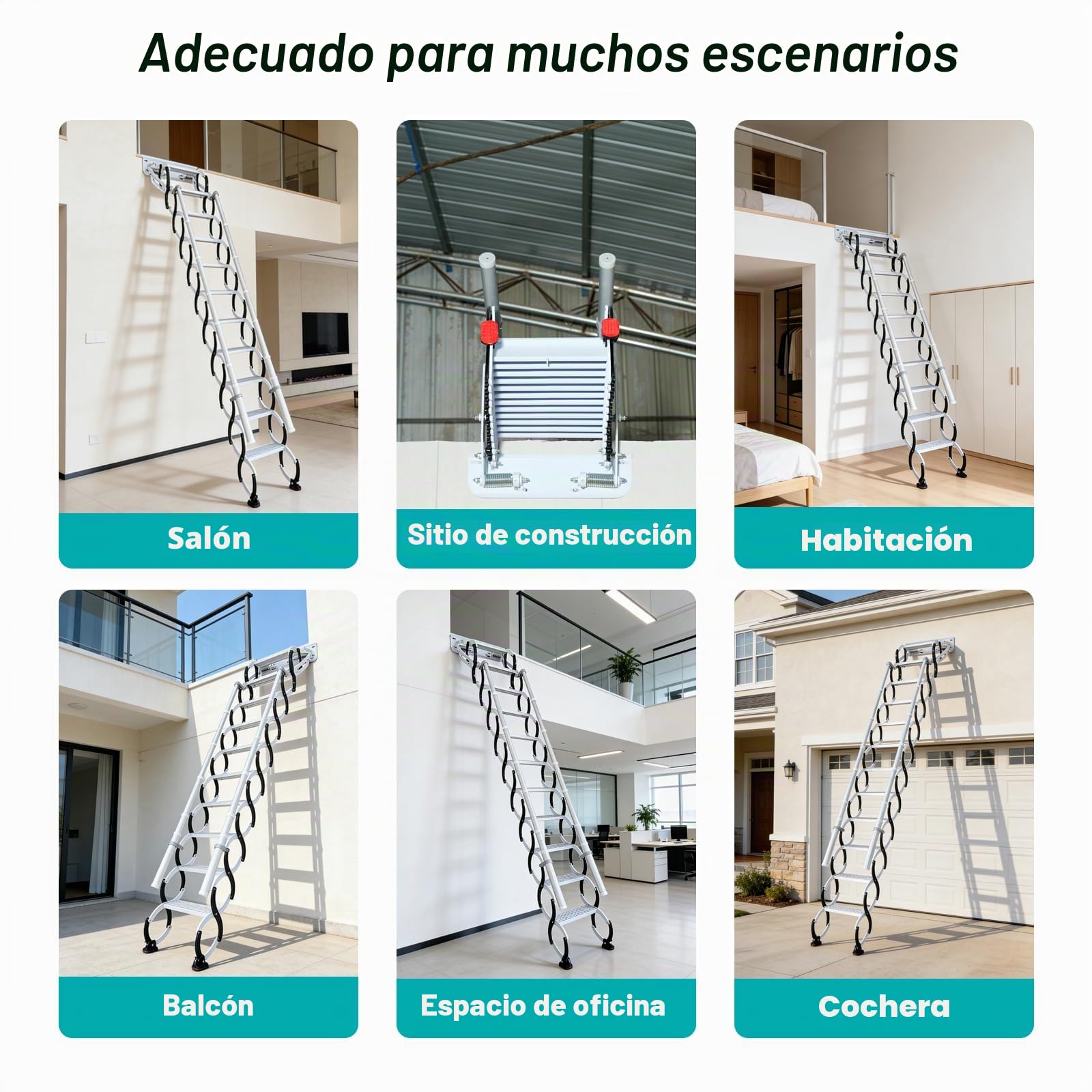 Escalera Plegable de Pared con 2 pasamanos, Escalera Telescópica para Ático Plegable, Capacidad 300 kg, Altura aplicable de 2.69 a 2.79 m (11 escalones)