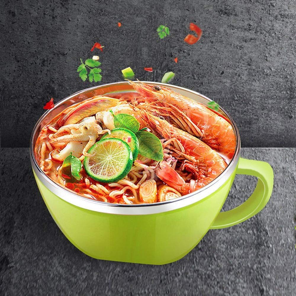 Portapranzo in Acciaio Inox con Ciotola per Noodles istantanei, Coperchio con Manico e a Prova di perdite.