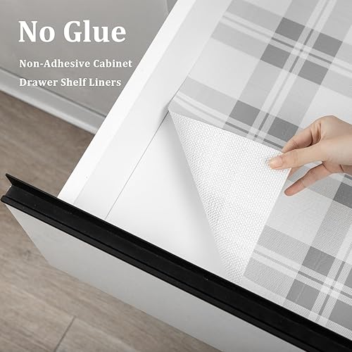 Miniatura 3 de Revestimiento de estante de cajón para armarios de cocina, papel antideslizante no adhesivo, fácil de limpiar, agarre fuerte, grueso, impermeable,