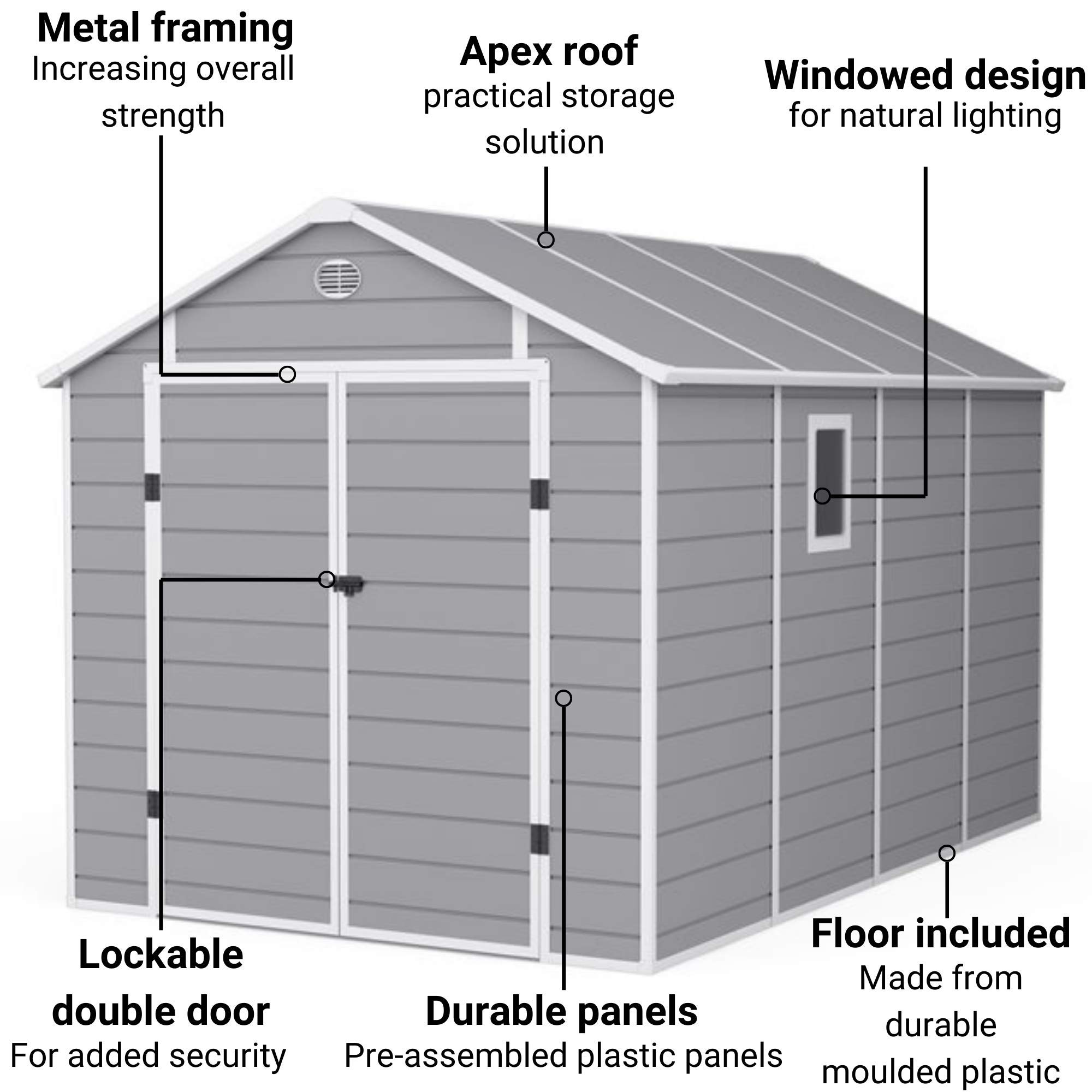 Buy BillyOh Kingston Apex Plastic Shed Inc. Floor Large Plastic Garden Storage Outdoor