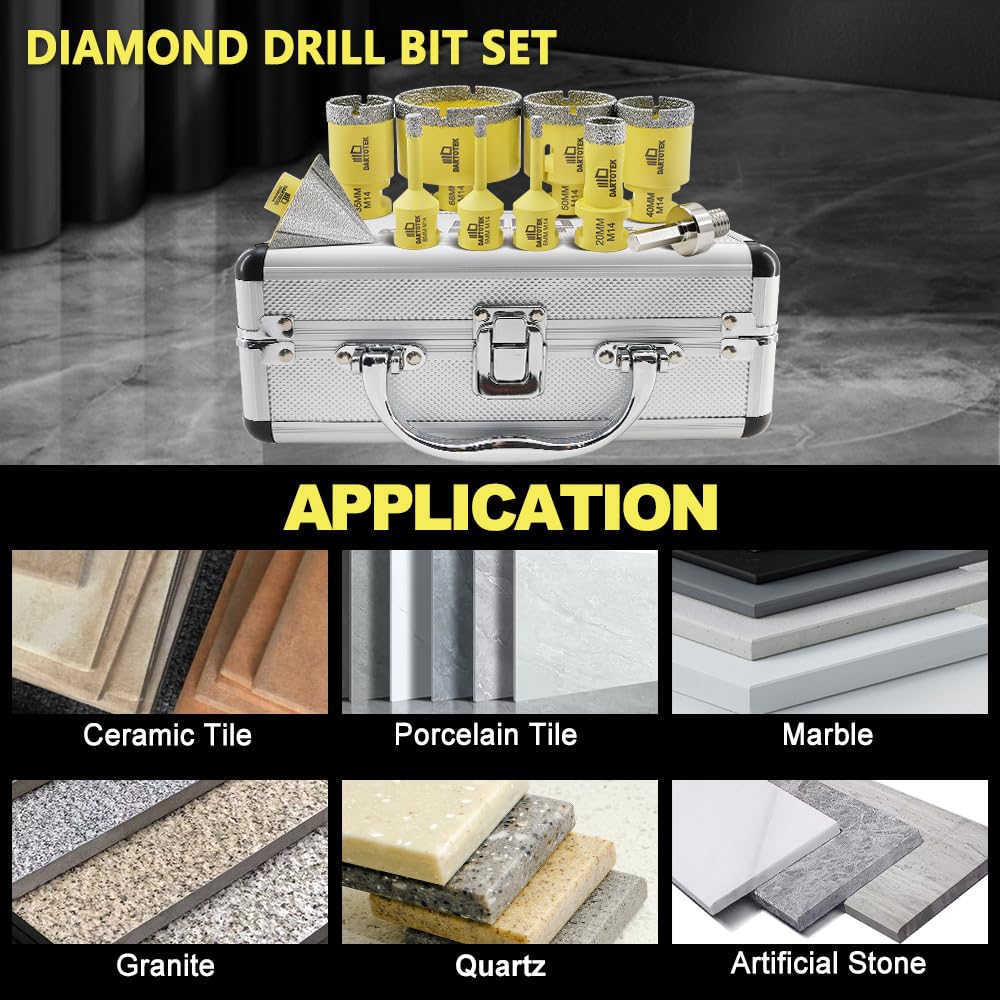 Diamond Drill Bits Set 10pcs, 8pcs 6/6/8/20/35/40/50/68mm M14 Hole Saw, 50mm Beveling Bit - Image 2