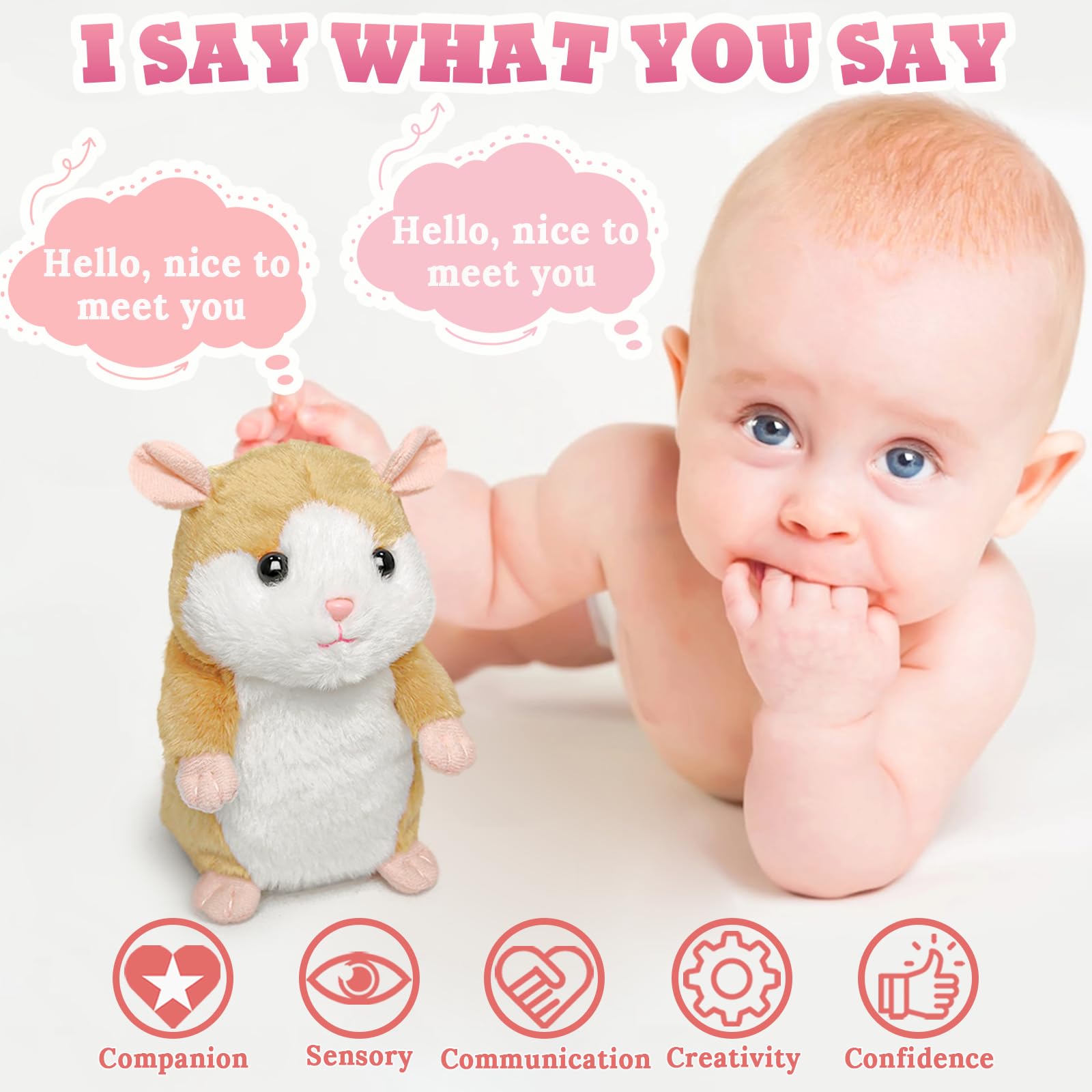 YH YUHUNG Parlant en Peluche Hamster Jouet interactif en Peluche pour Hamster, Répétez ce Que Vous Dites, Parler et secouer, dès 3 Ans