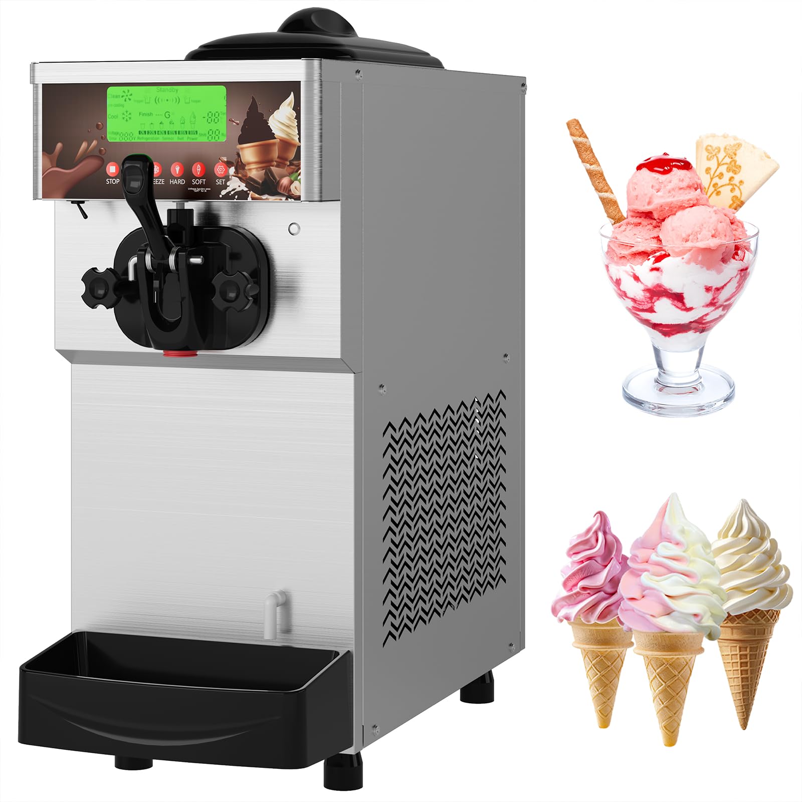 2 8-5 3 gal H Single Flavor Commercial Soft Ice Cream Machine 1400W Soft Serve Ice Cream Maker