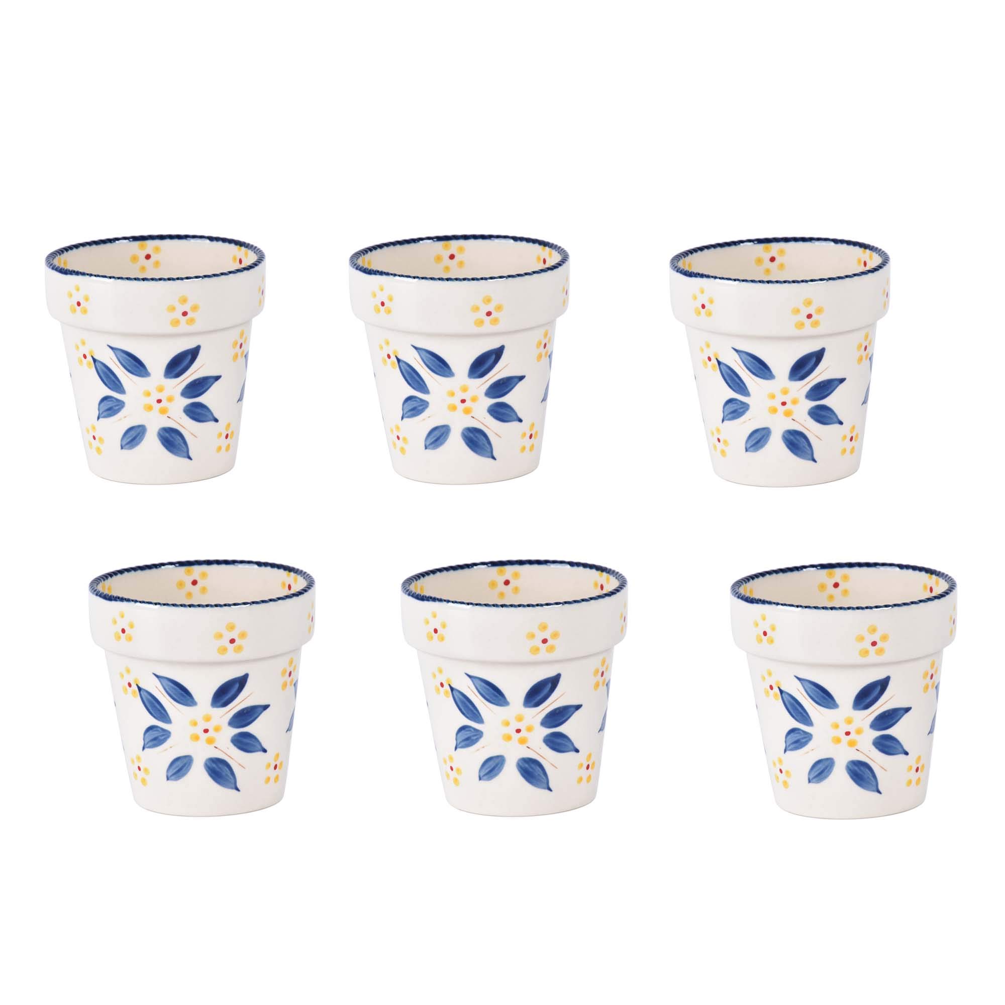 temp-tations® Old World Centertaining Cups - 6 Piece Blue - Ceramic Hand painted Oven Freezer Microwave Dishwasher safe bake muffin cake cupcake serve plant pot decor home kitchen garden gift idea
