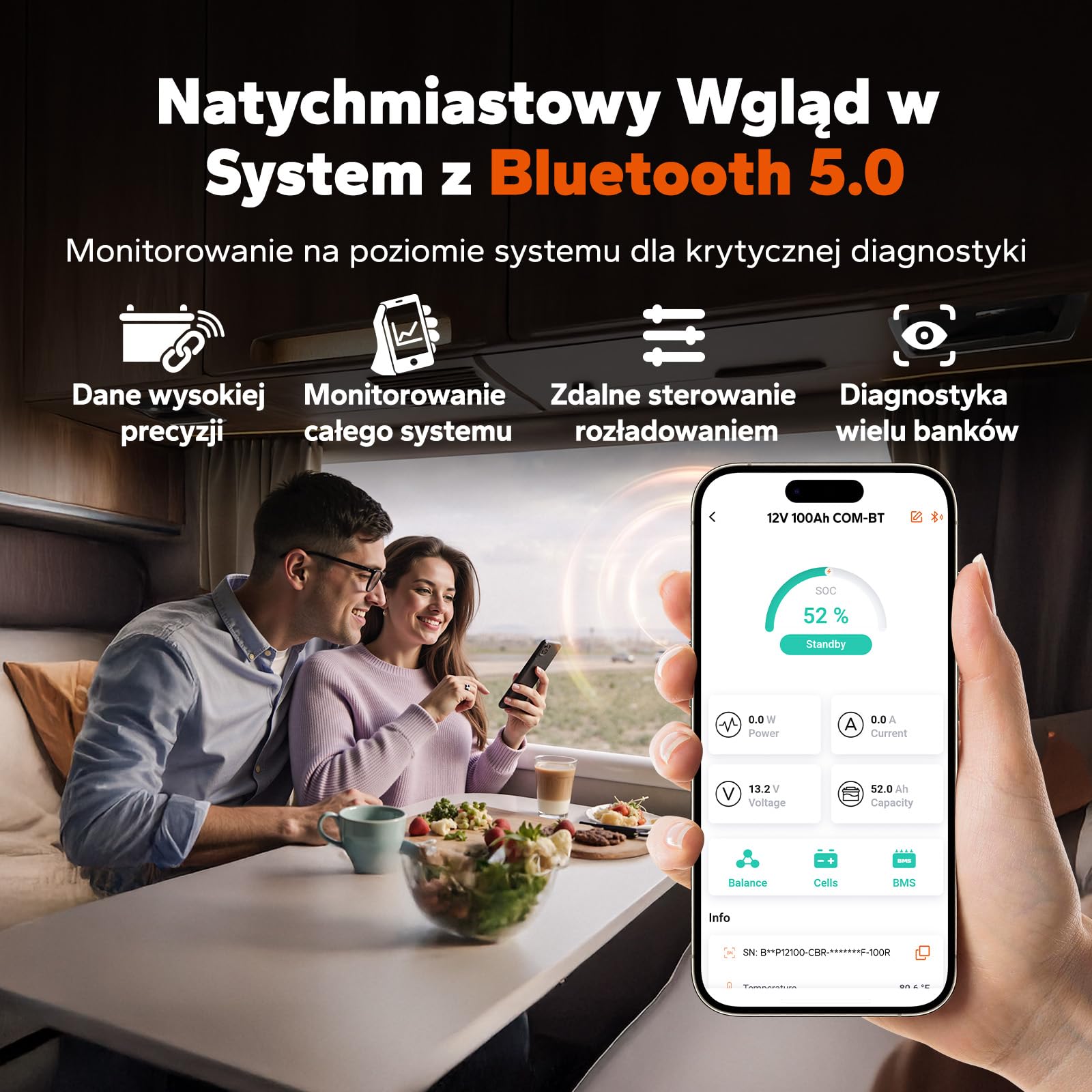 LiTime LiFePO4 12V 100Ah Lithium Bateria Bluetooth Z Systemem Victron, Komunikacja CAN/RS485, 100A BMS, Akumulator 12V 4000-15000 Cykli, Do Kempingów, łodzi, Off-Grid