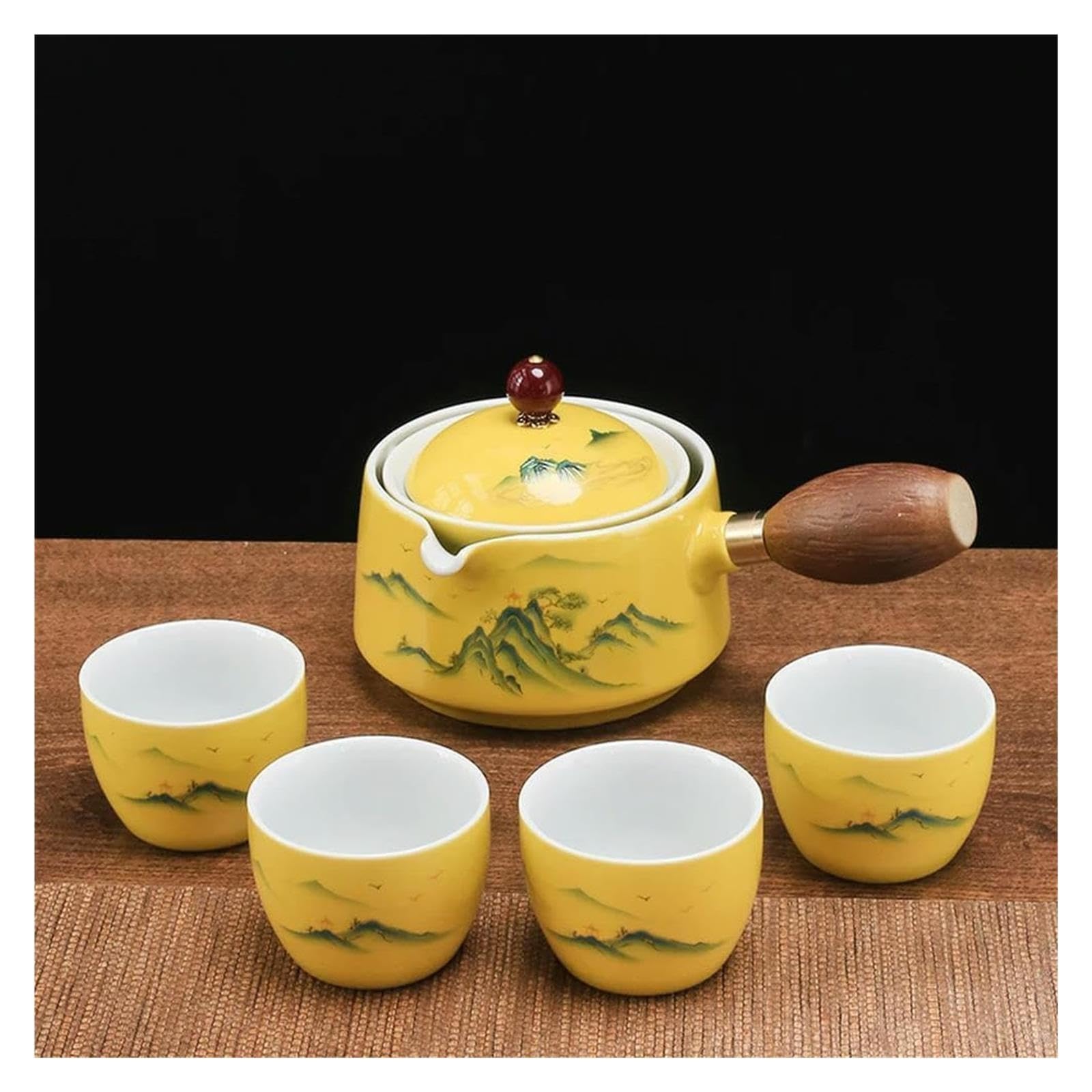 Ceramiczny zestaw do herbaty na 4 filiżanki z przezroczystym szkliwem