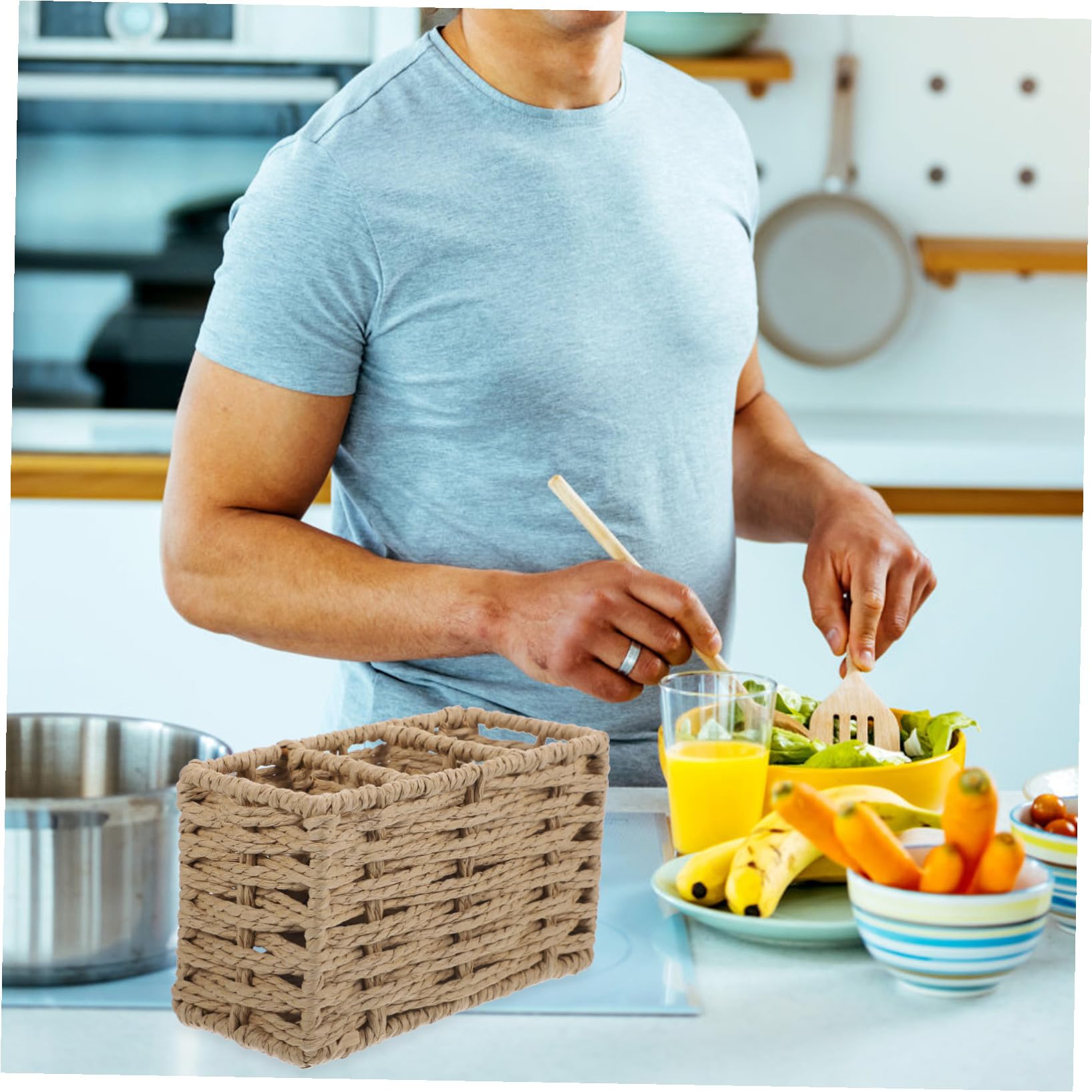 DOITOOL Cubo para Cubiertos Multifunción Soporte para Palillos Novedoso Gran Capacidad Cuerda de Papel Organizador Cocina Utensilios