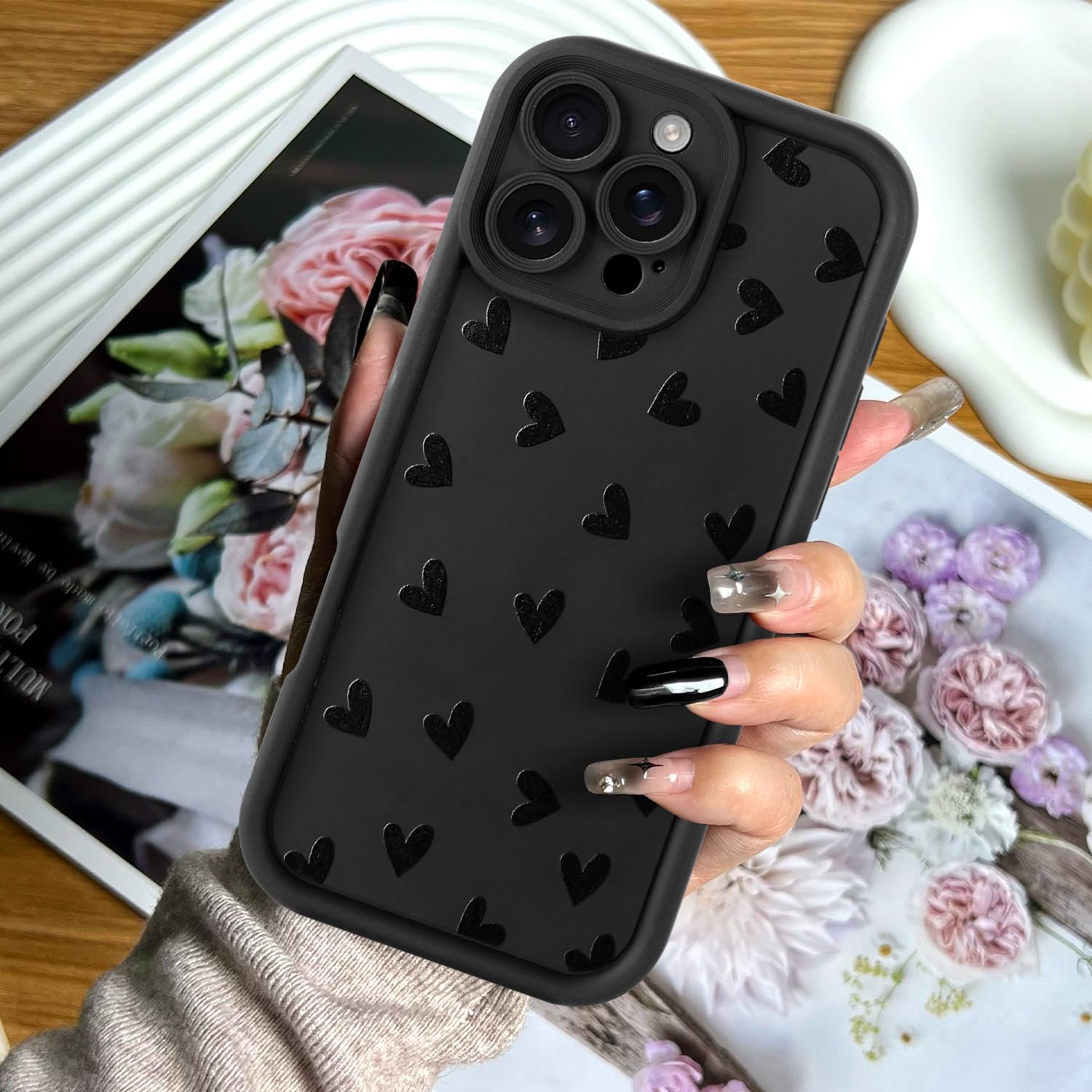 iPhone15 / black 【dress HEART 】 Black Cute Heart Phone Case for iPhone 15 Plus, Cute Cool Heart