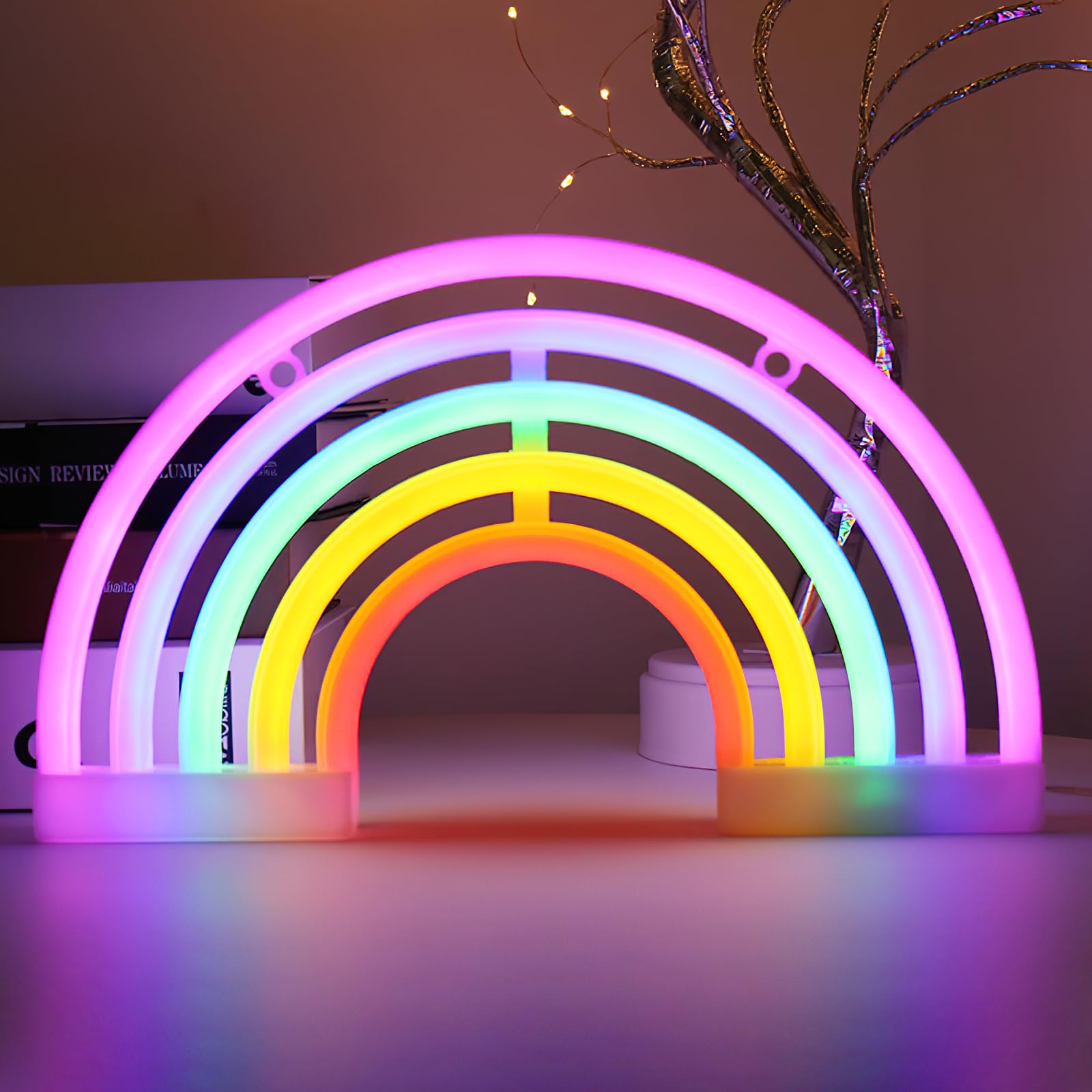 DAWRIS Regenbogen LED Neon Light Sign Deko, LED Neon Light Leuchtreklame Niedliches Regenbogen-Neonlicht Bunte Schild Licht Deko für Schlafzimmer Kinderzimmer Weihnachten