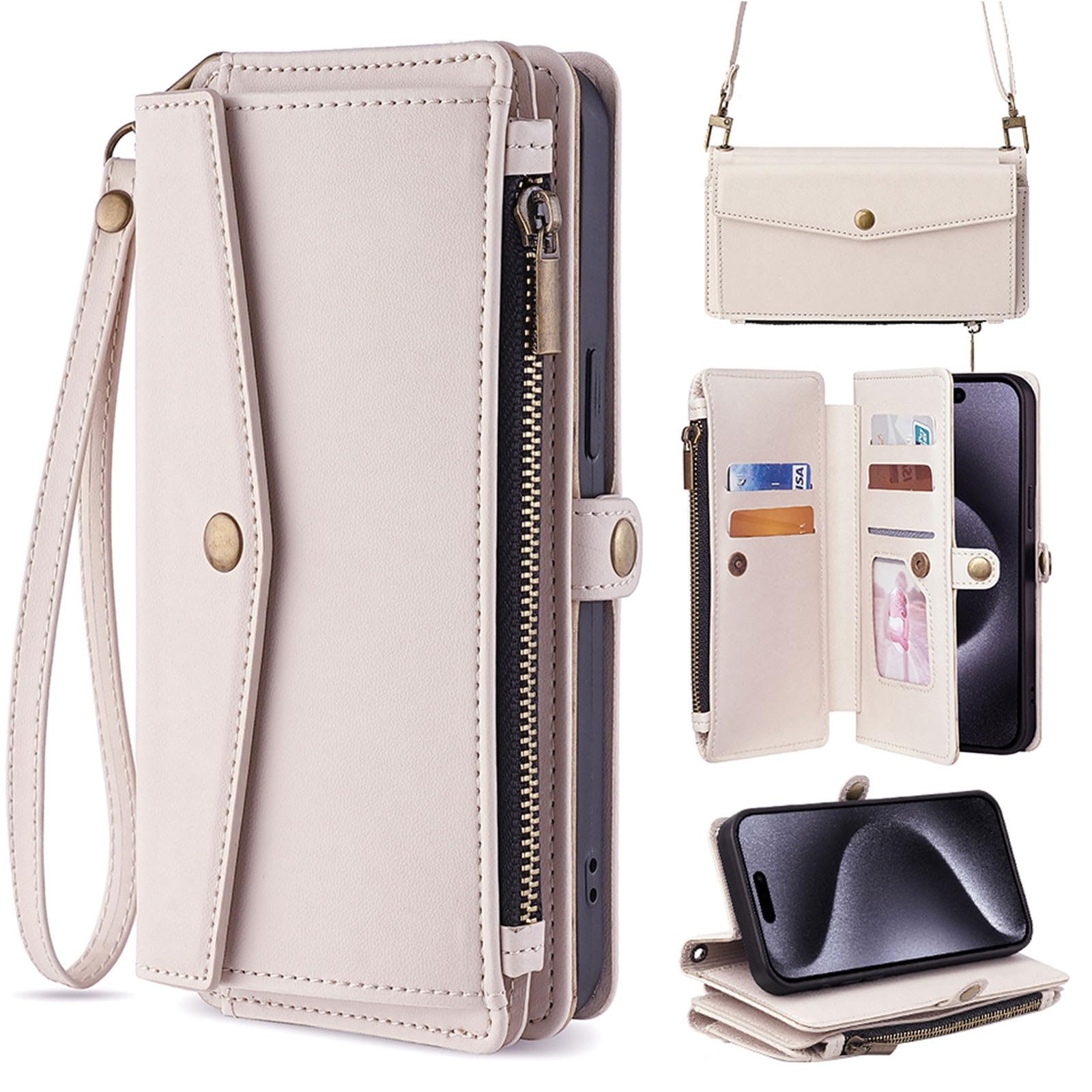 Generic Compatible con Samsung Galaxy A36 5G (color blanco) elegante funda tipo cartera de piel con varias ranuras con solapa y correa para el hombro