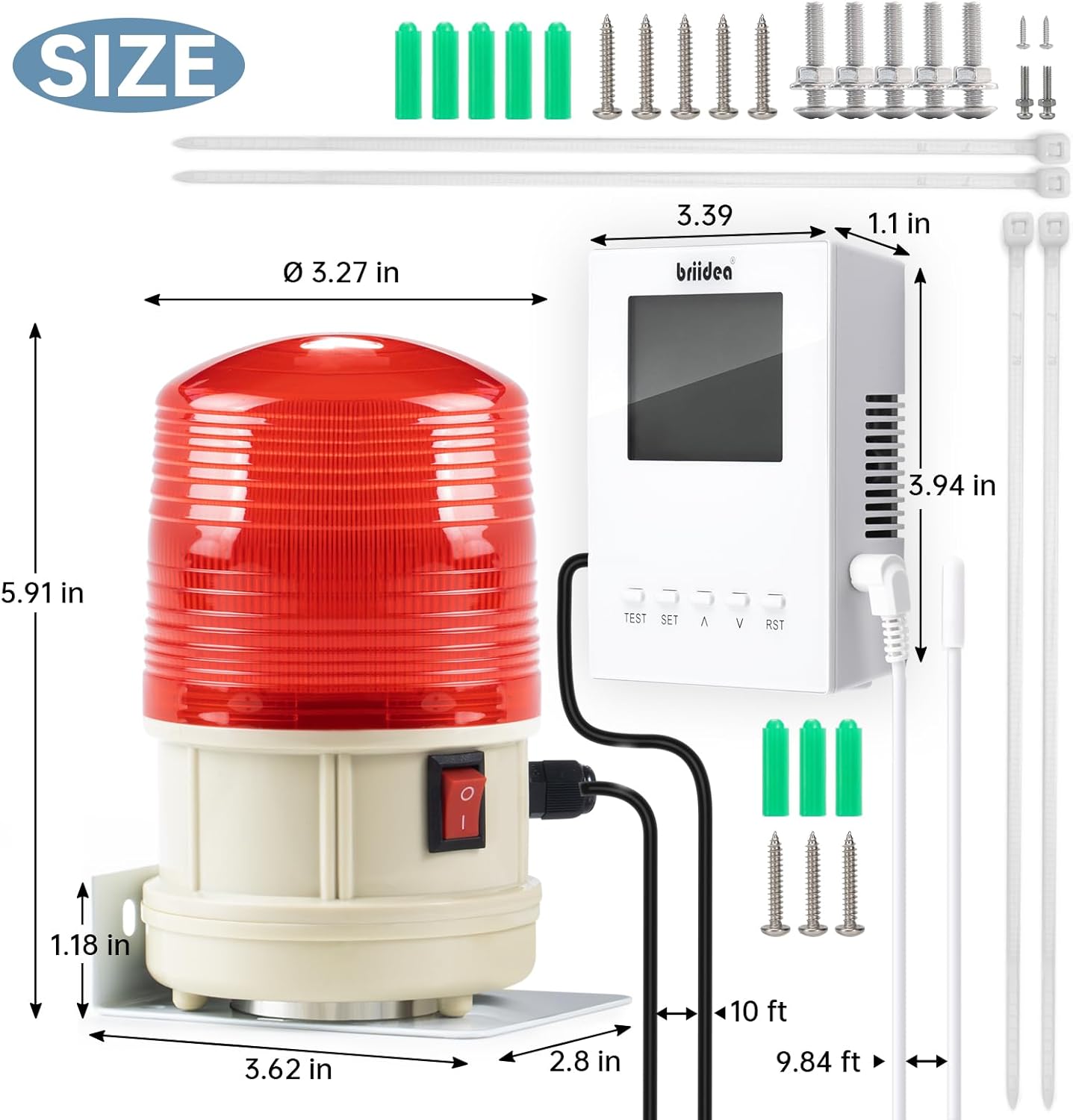 Briidea Battery-Powered Temperature Warning Light with LCD Display, Dual Alarm Modes, 1000ft High-Visibility LED, Temperature Range -4? to 248?, Suitable for Properties, Vacation Homes, and Farms